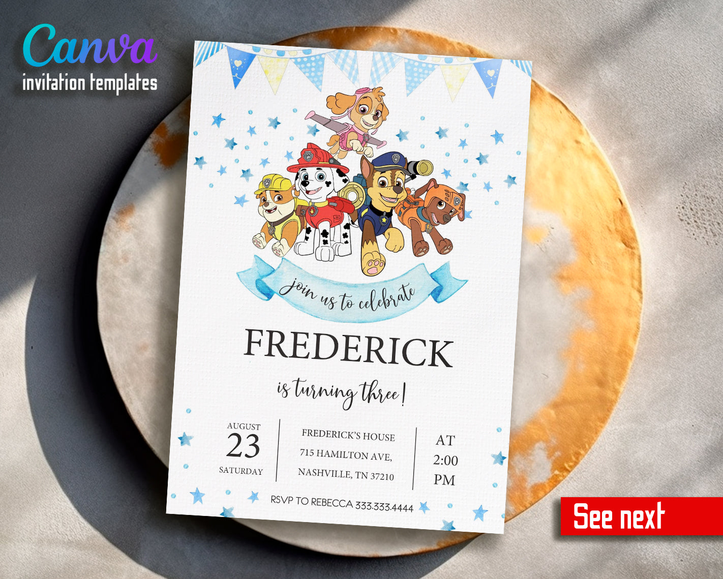 Paw Patrol customizable invite template instant download Share or