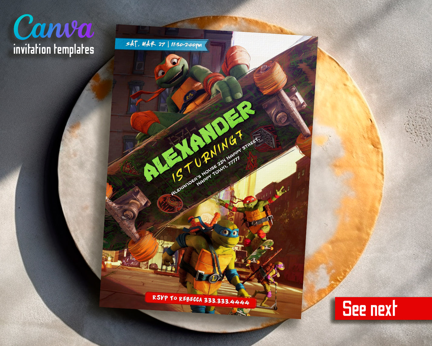 Teenage Mutant Ninja Turtles: Mutant Mayhem customizable invite template boy | instant download | Share or Print – 4invites teenage-mutant-ninja-turtles-mutant-mayhem-customizable-invite-template-boy-instant-download-share-or-print-4invites