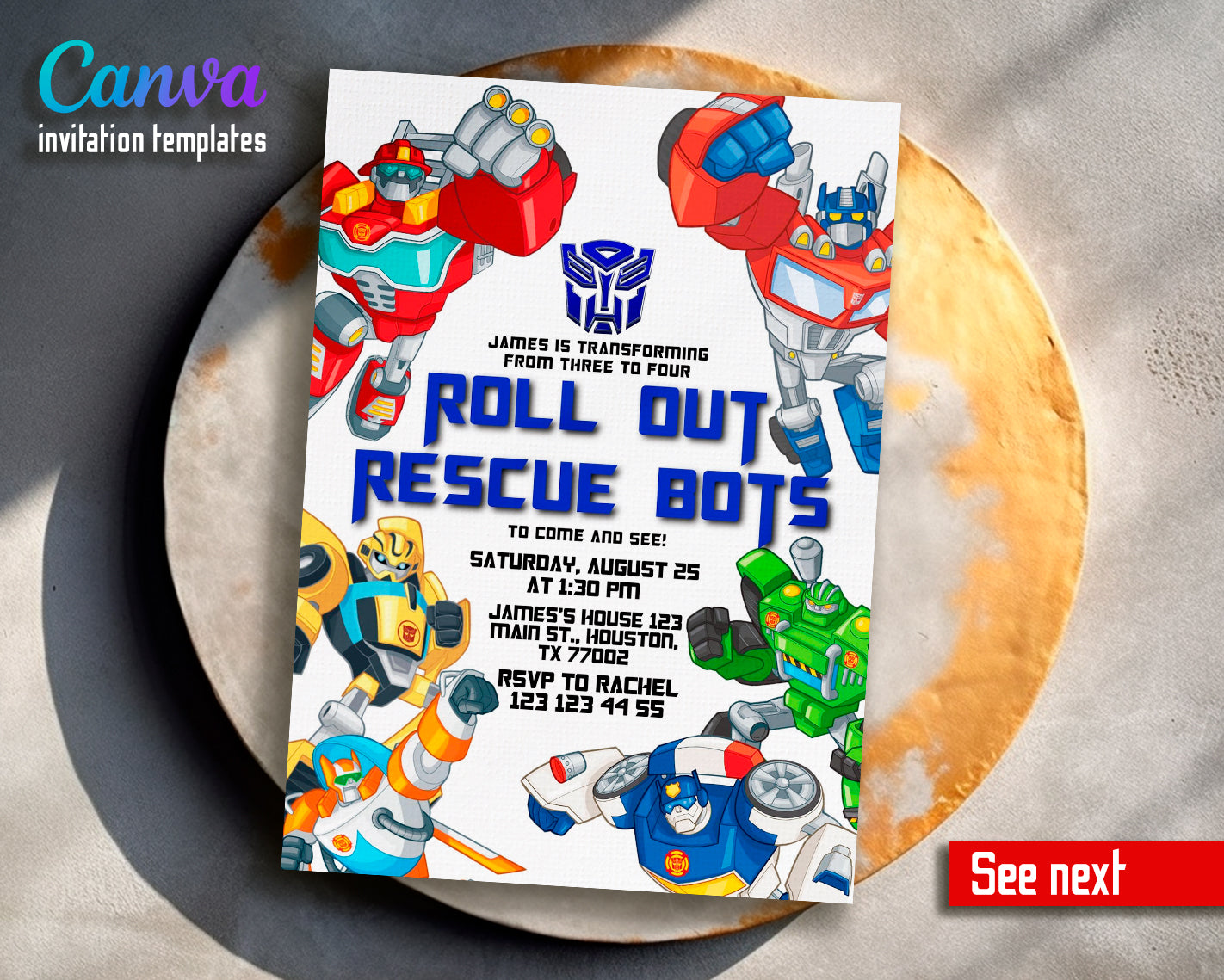 Transformers Rescue Bots Customizable Invite Template Boy Instant