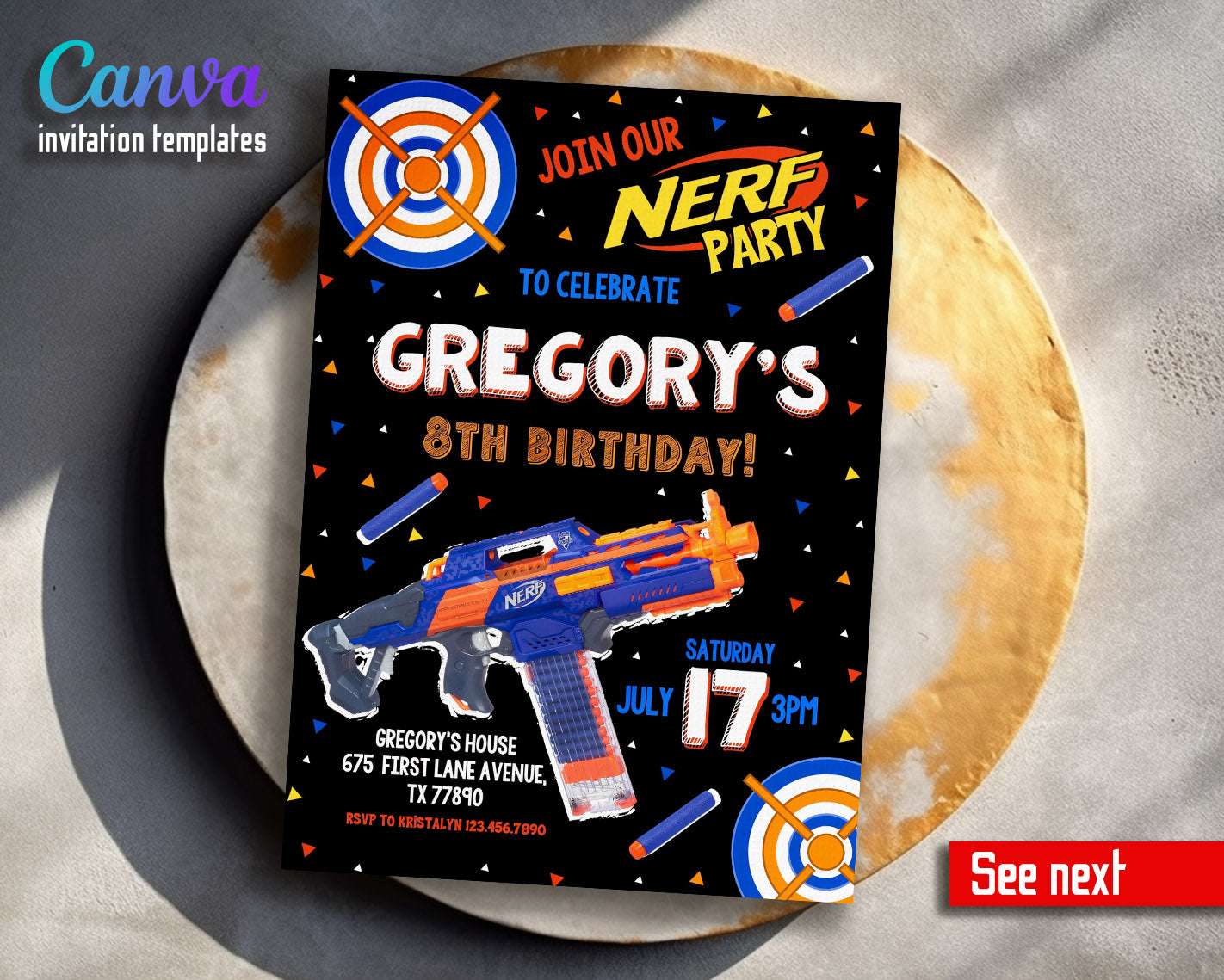 NERF Dart Wars customizable invitation template | Share or Print | boy | TN126
