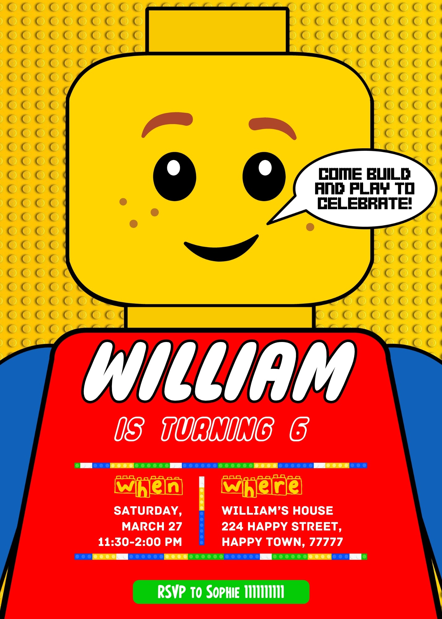 Lego customizable invitation template | Share or Print | | JM494