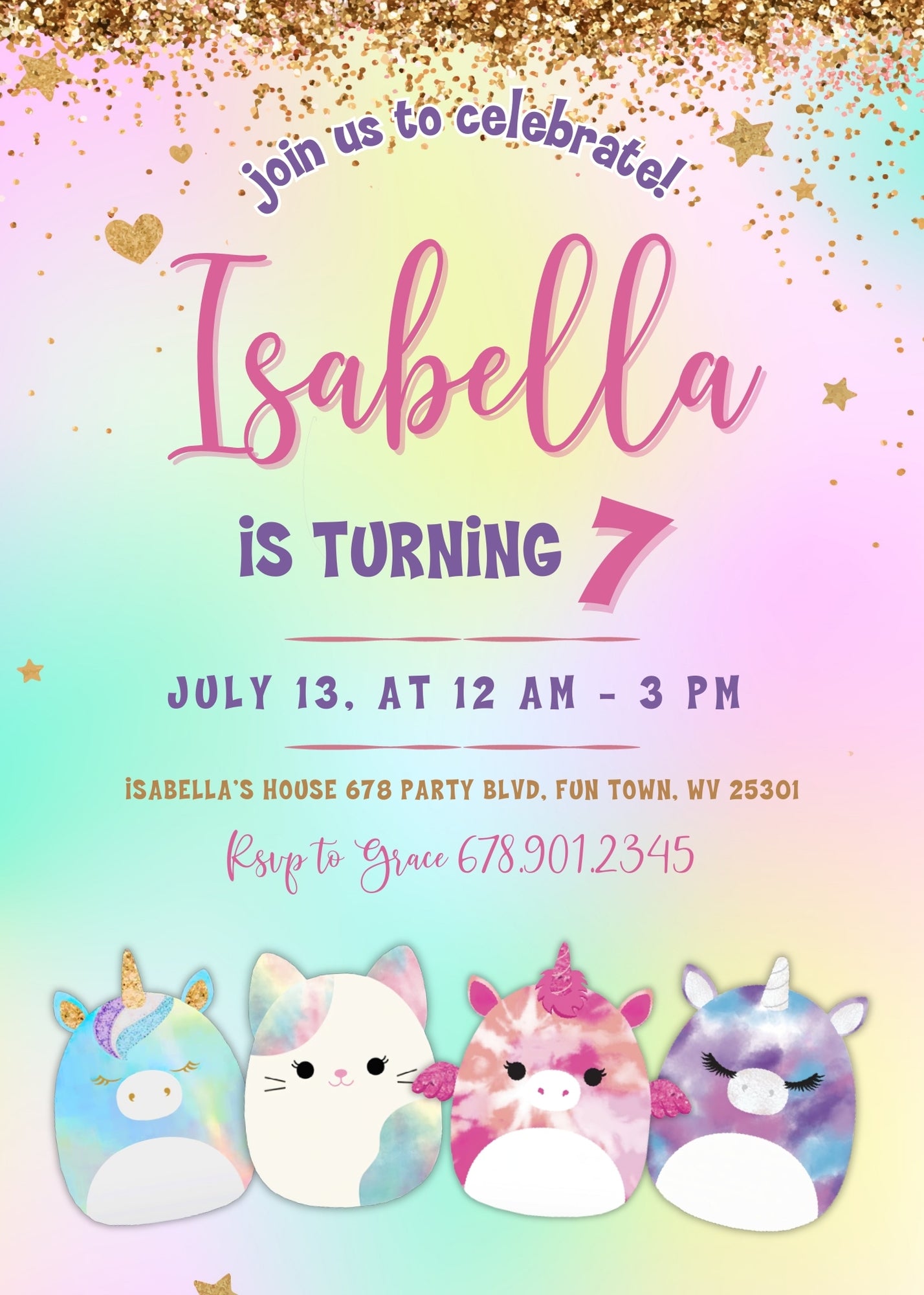 Squishmallows customizable invitation template | Share or Print | | EZ356