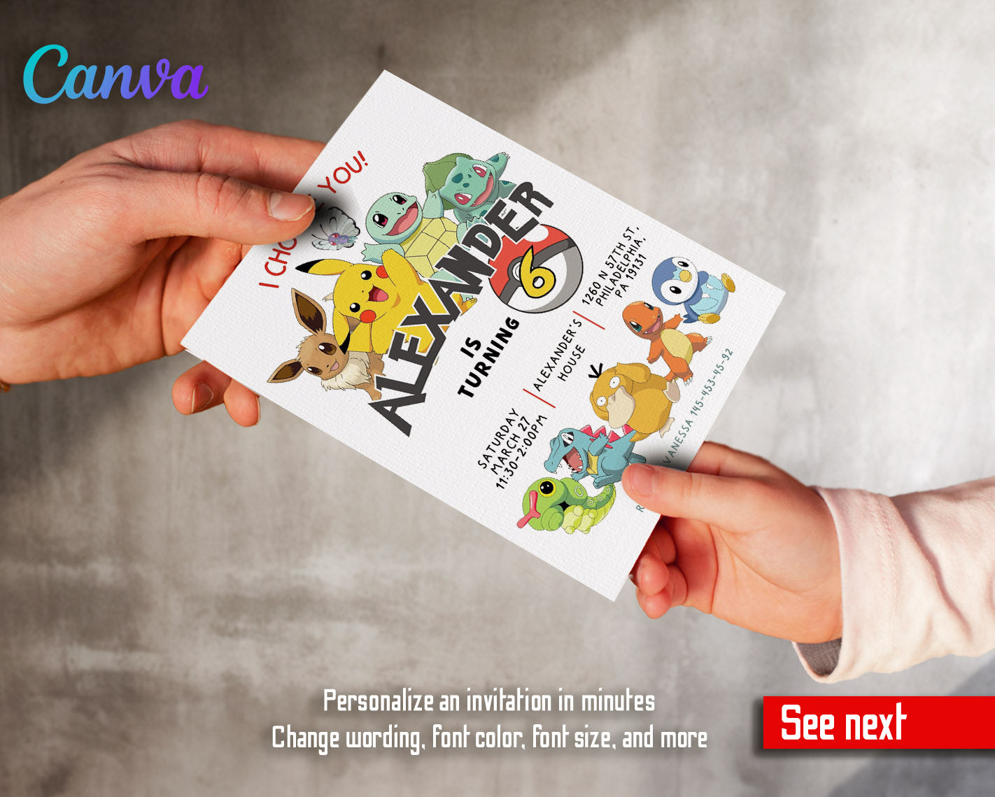 Pokemon Pikachu customizable invitation template | Share or Print | | DD363
