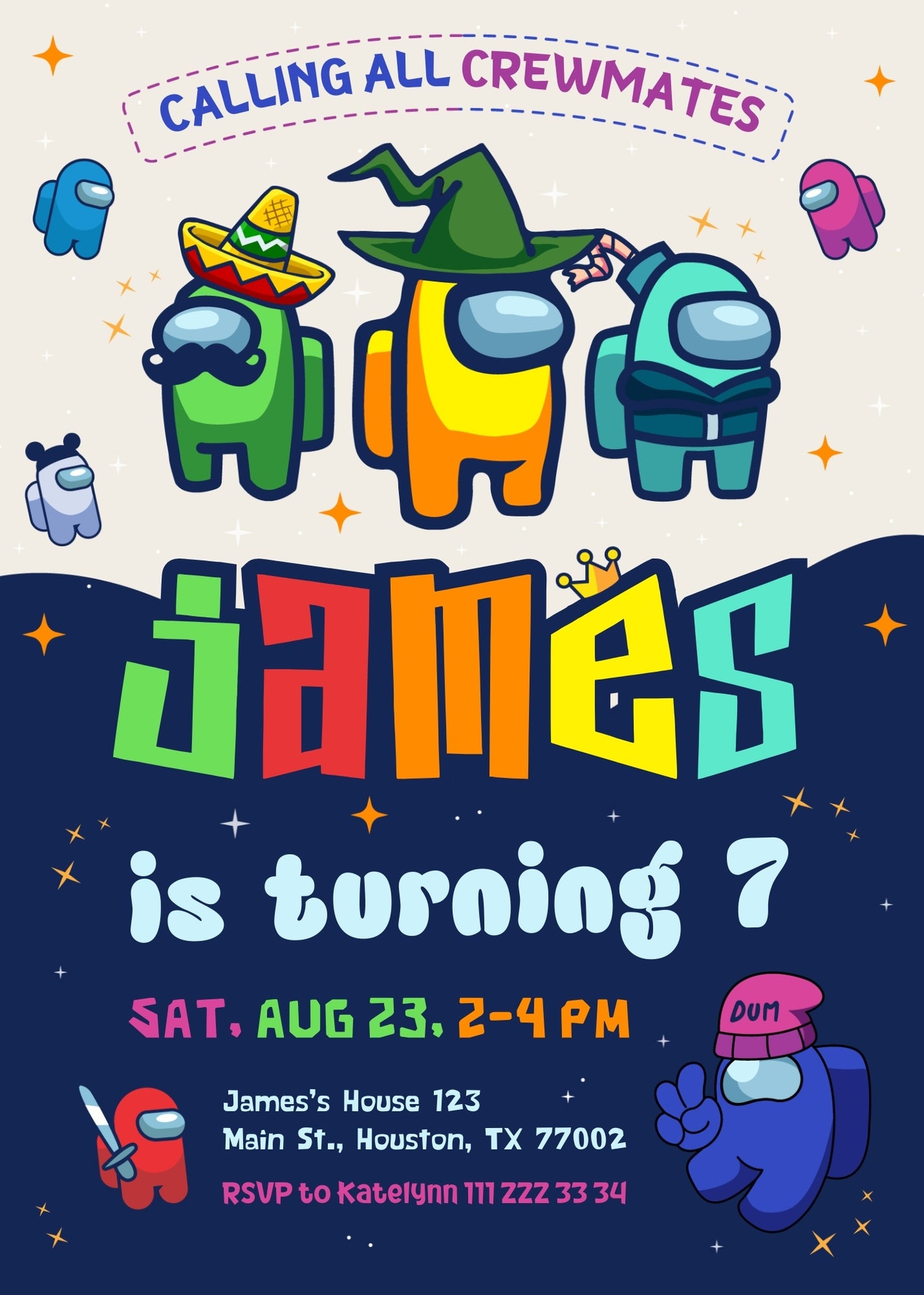 Among Us Gamer customizable invitation template | Share or Print | | KY178