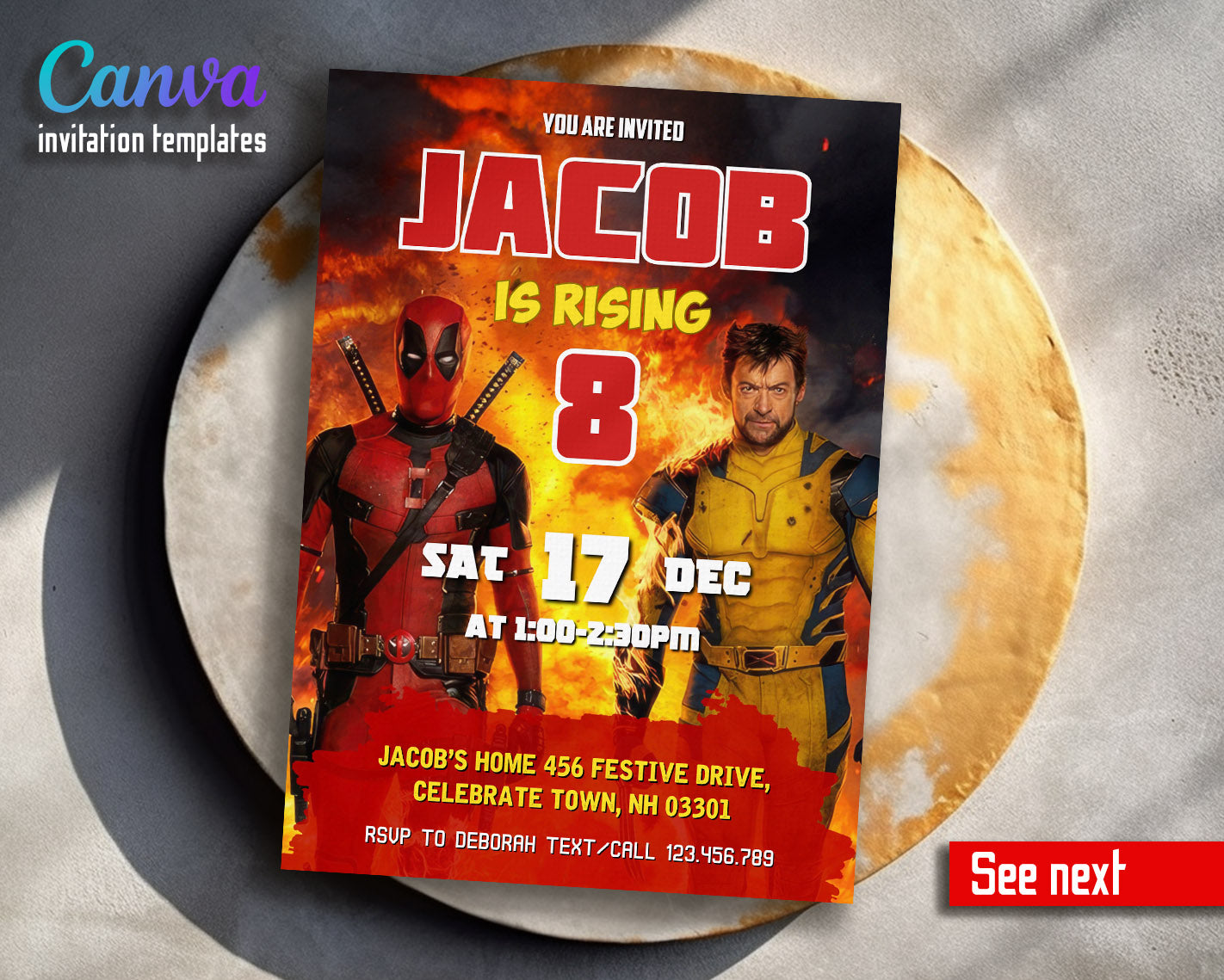 Deadpool Wolverine Marvel customizable invitation template | Share or Print | boy | DA851