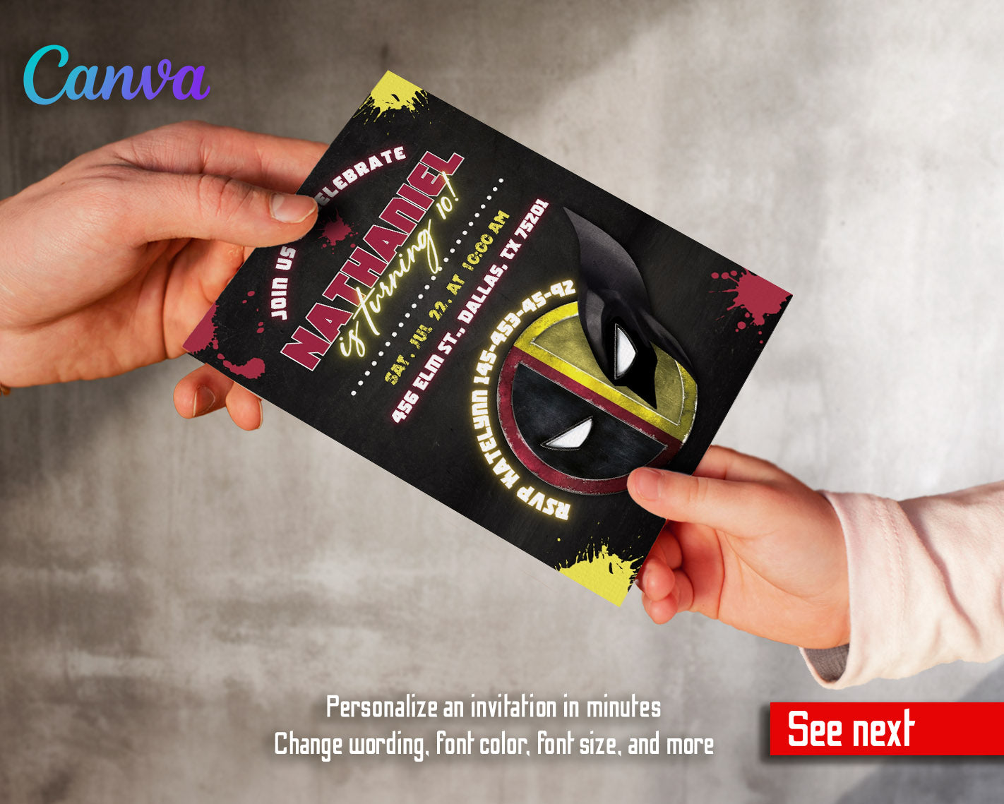 Deadpool Wolverine Marvel customizable invitation template | Share or Print | boy | IZ972