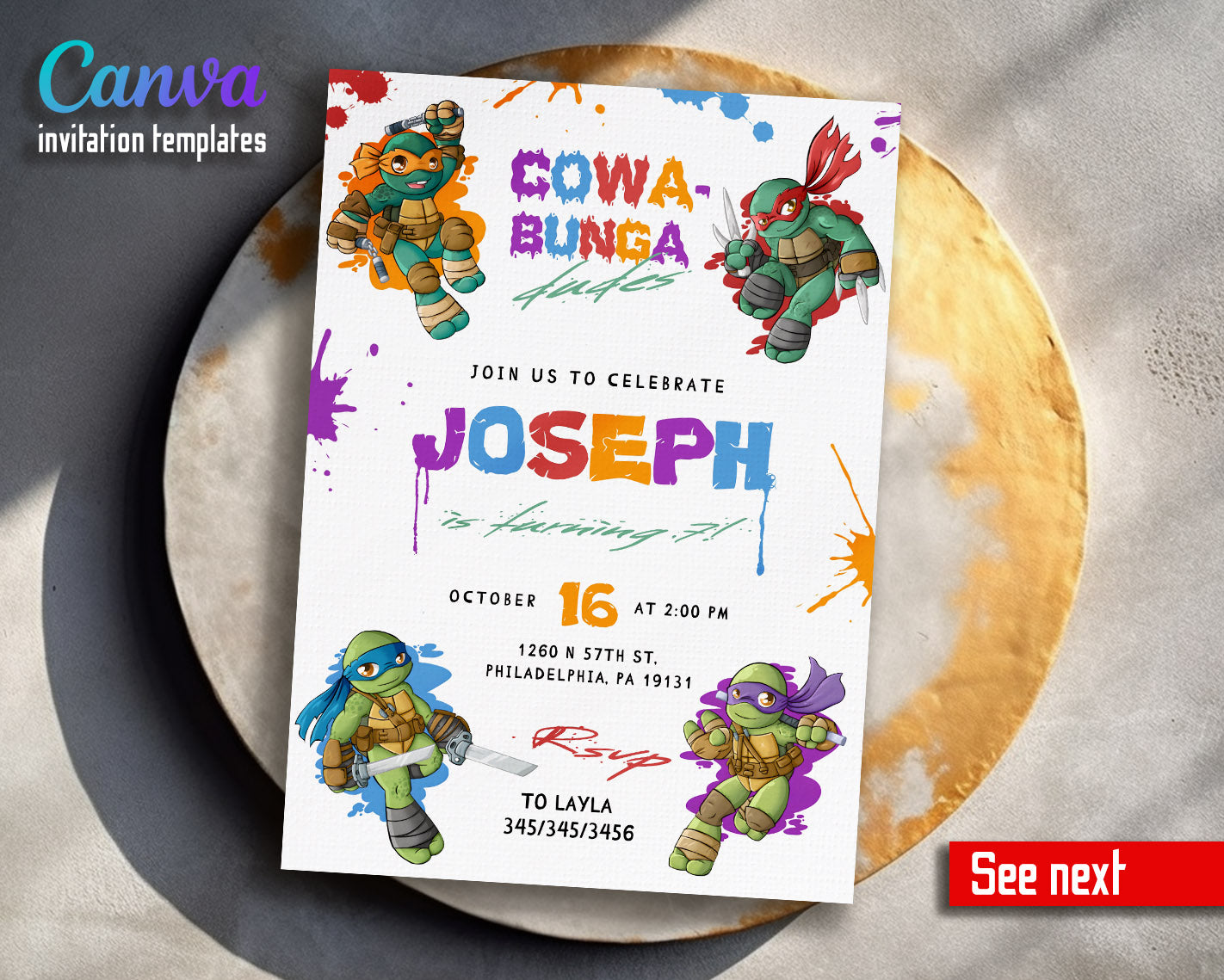 Teenage Mutant Ninja Turtles customizable invitation template | Share or Print | boy | HZ918