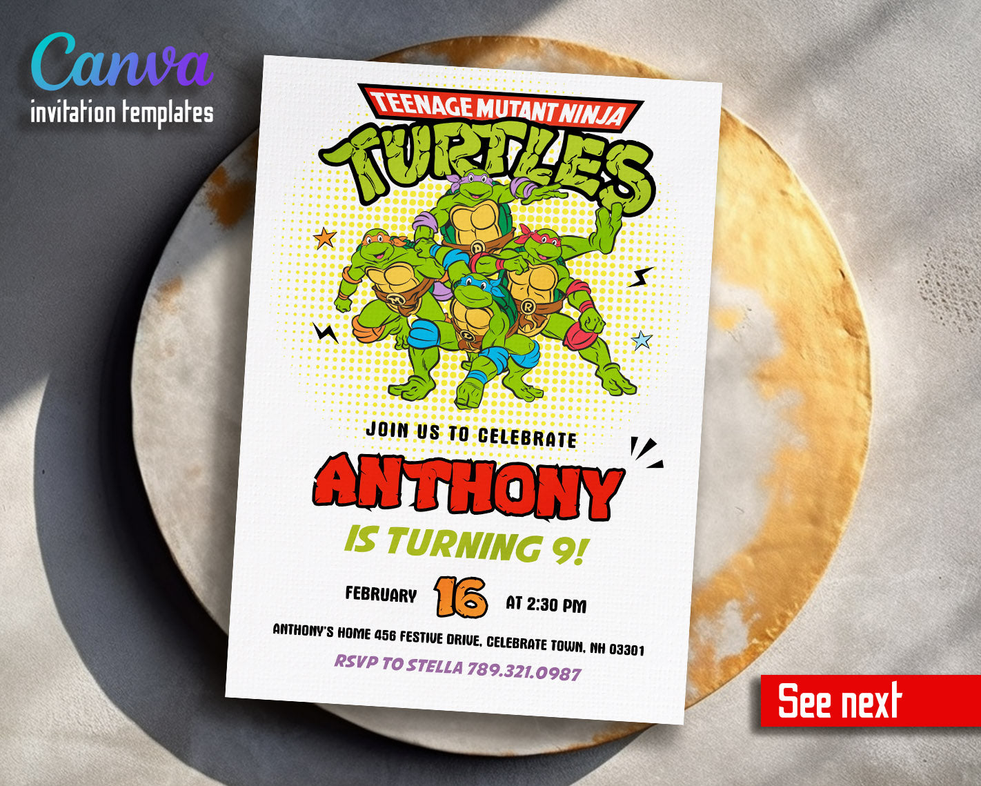 Teenage Mutant Ninja Turtles customizable invitation template | Share or Print | boy | YZ655