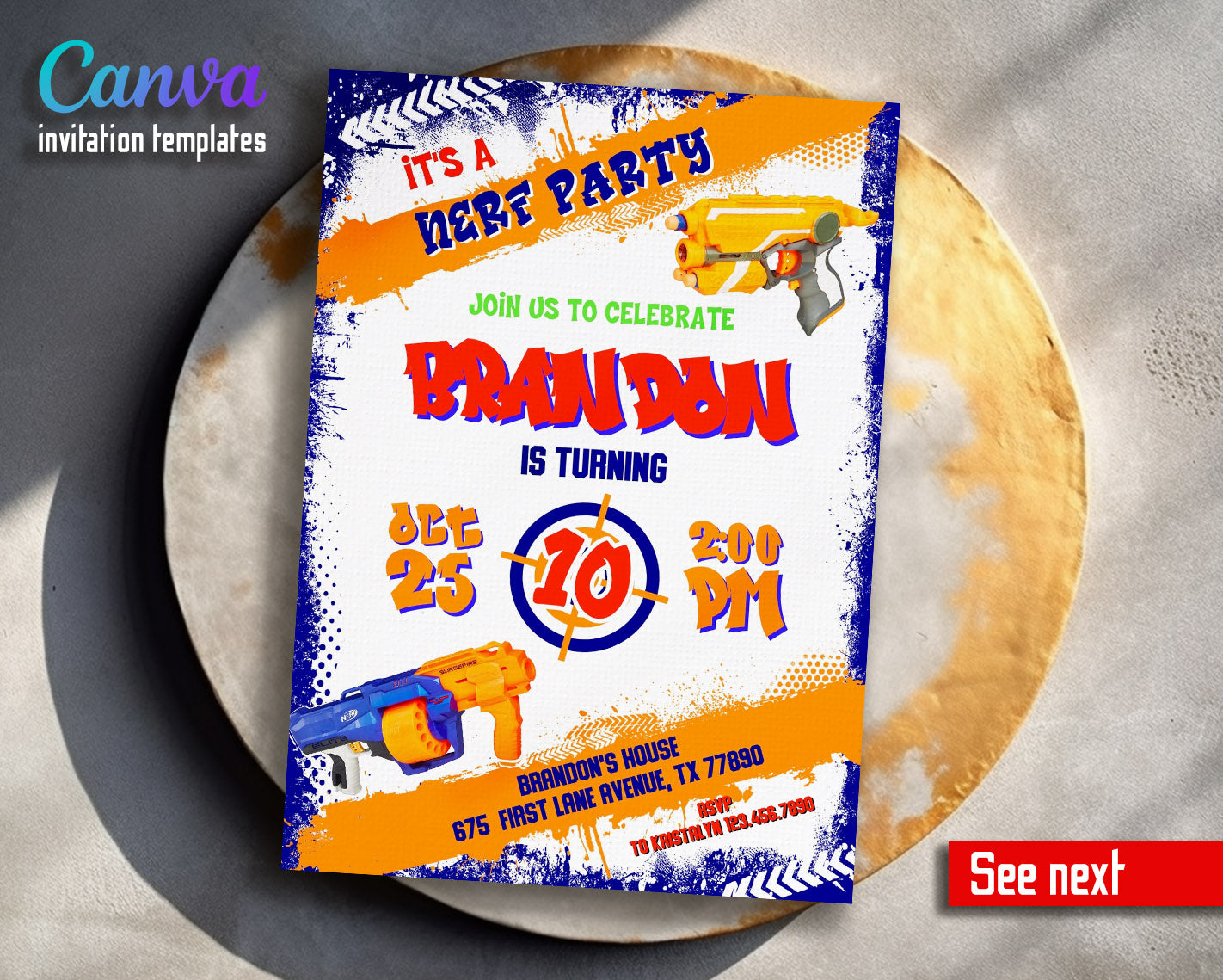 NERF Dart Wars customizable invitation template | Share or Print | boy | DR918