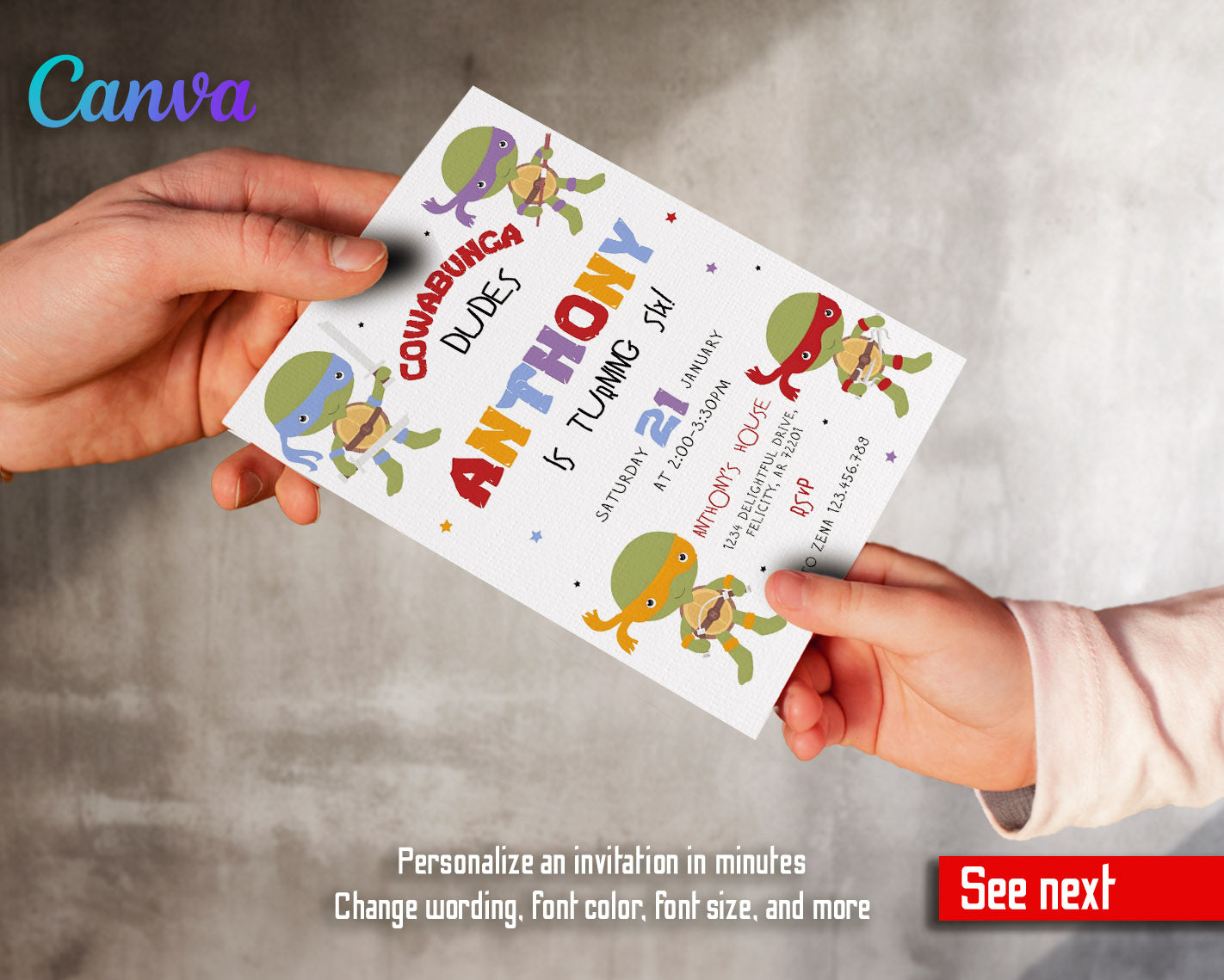 Teenage Mutant Ninja Turtles customizable invitation template | Share or Print | boy | IY044