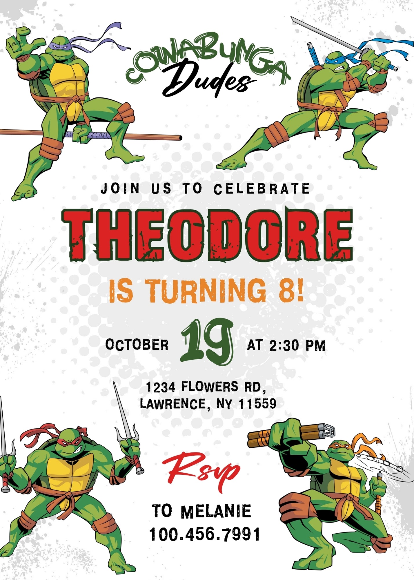 Teenage Mutant Ninja Turtles customizable invitation template | Share or Print | boy | OG161
