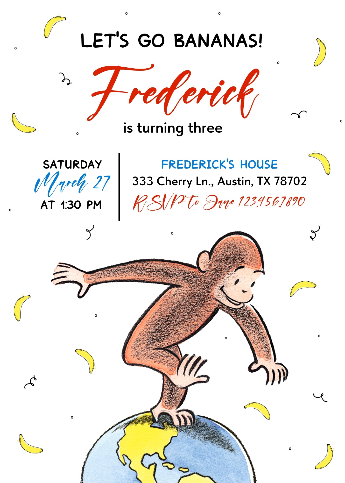 Curious George Monkey customizable invitation template | Share or Print | | IT964