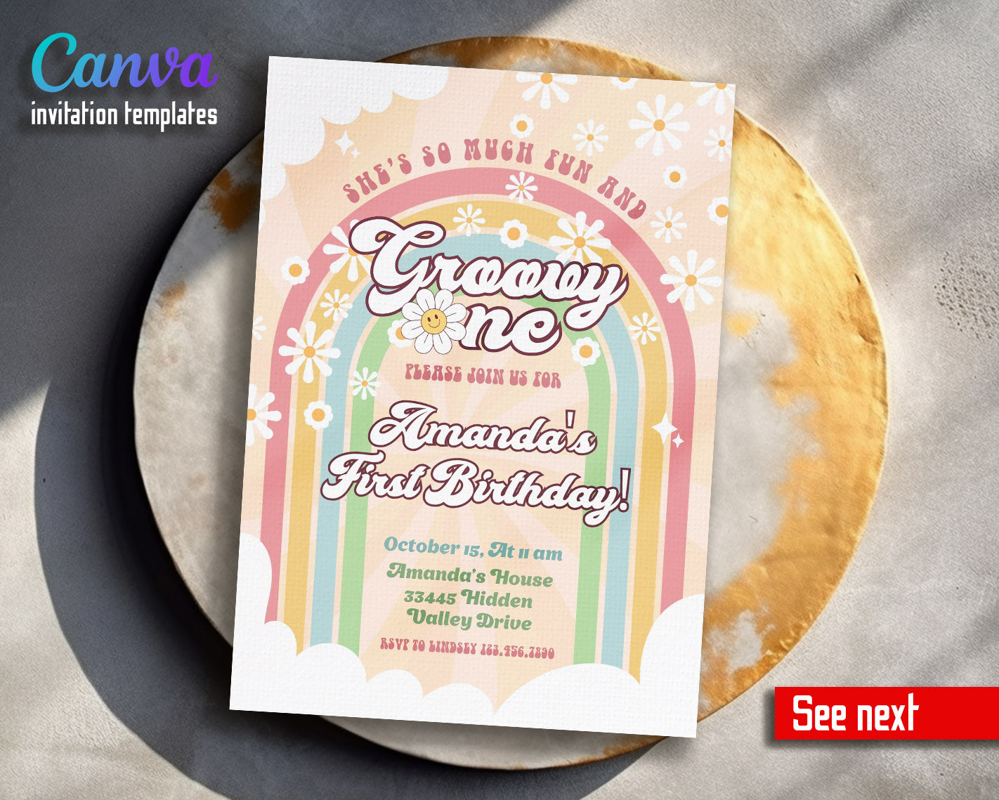 Groovy One First Birthday customizable invitation template | Share or Print | | NL959