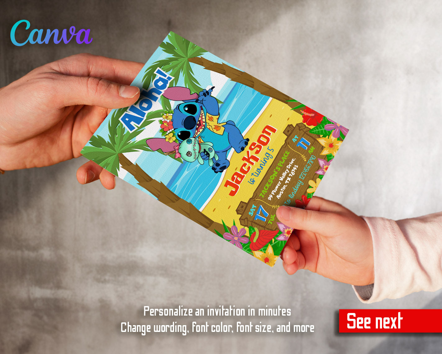 Lilo & Stitch Aloha customizable invitation template | Share or Print | | VQ049