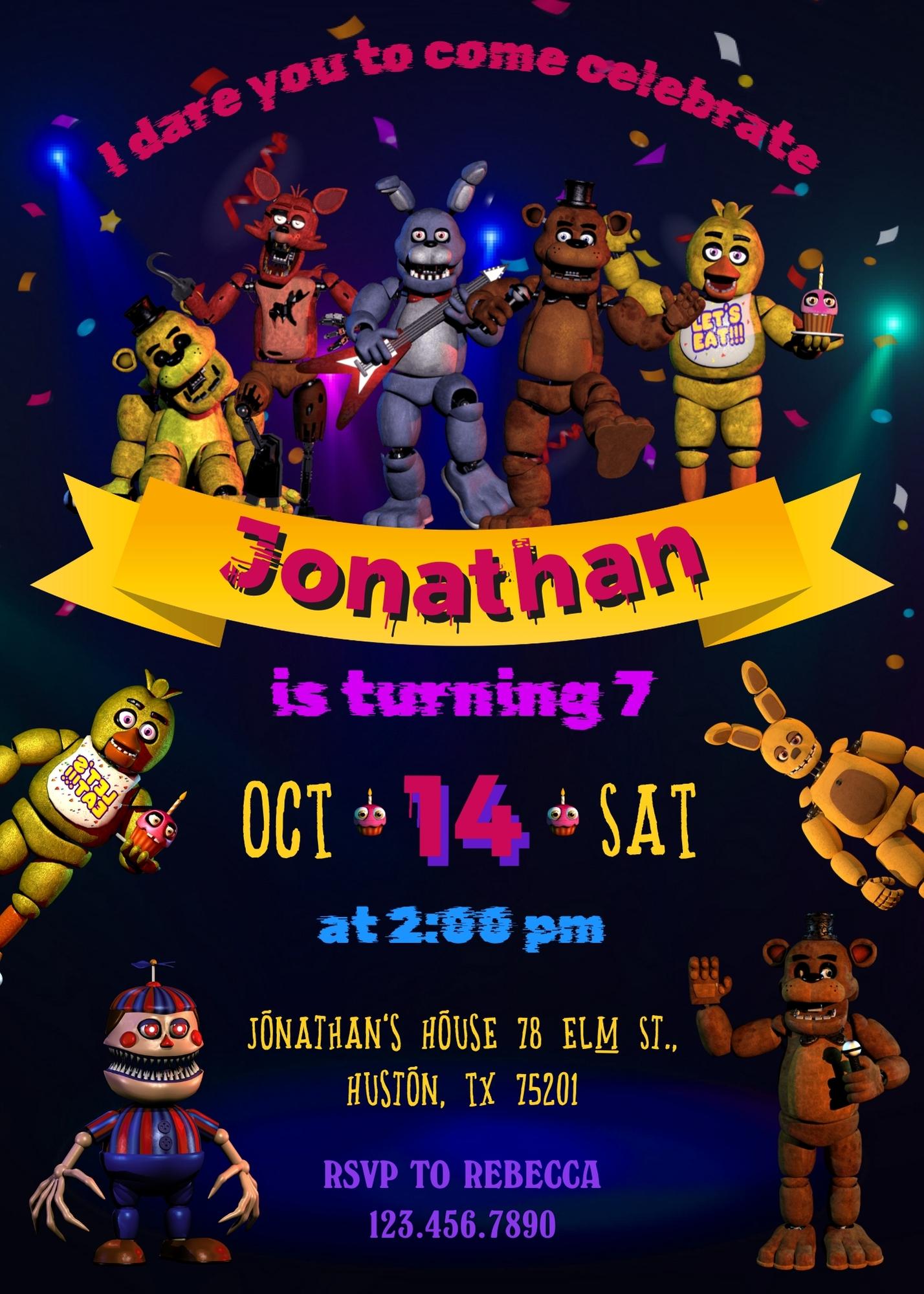 Five Nights at Freddy's customizable invitation template | Share or Print | | FN338