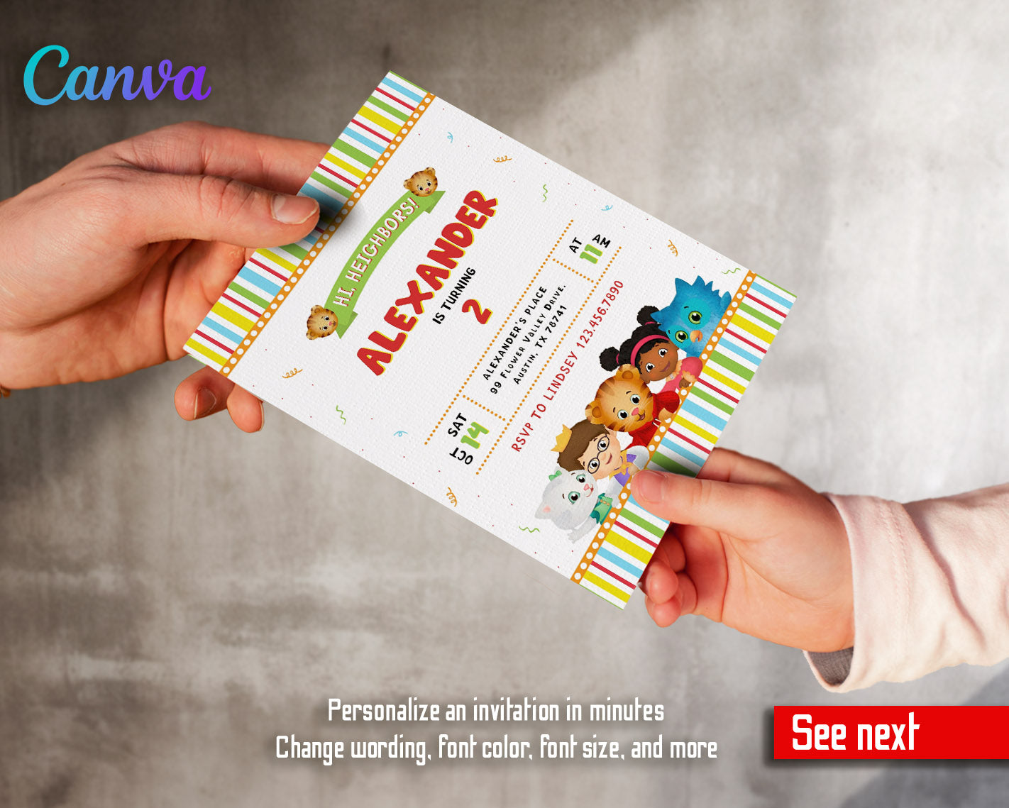 Daniel Tiger's Neighborhood customizable invitation template | Share or Print | | XB425
