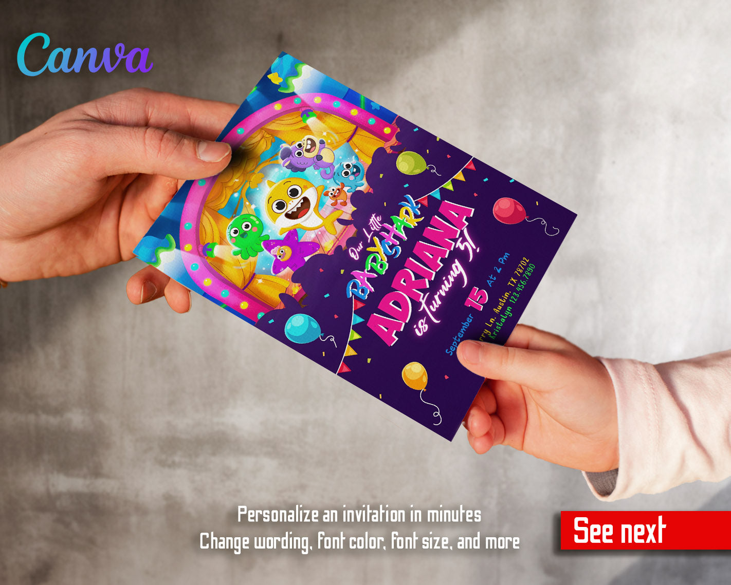 Baby Shark customizable invitation template | Share or Print | | TC613