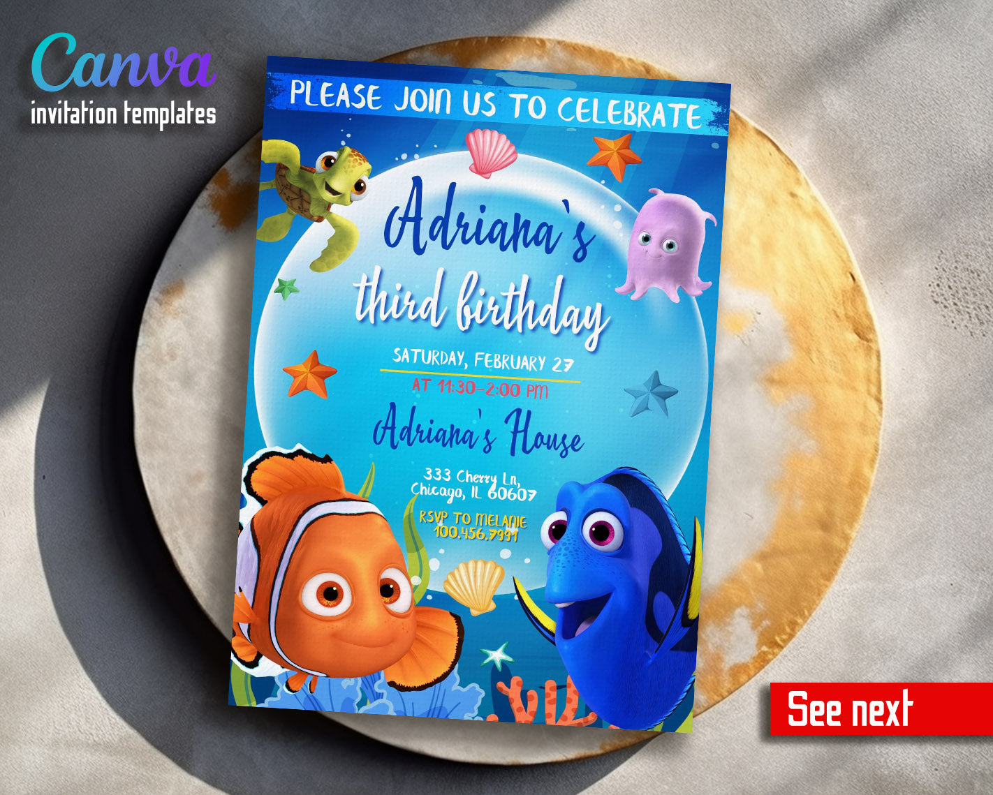 Finding Nemo customizable invitation template Share or Print RF6