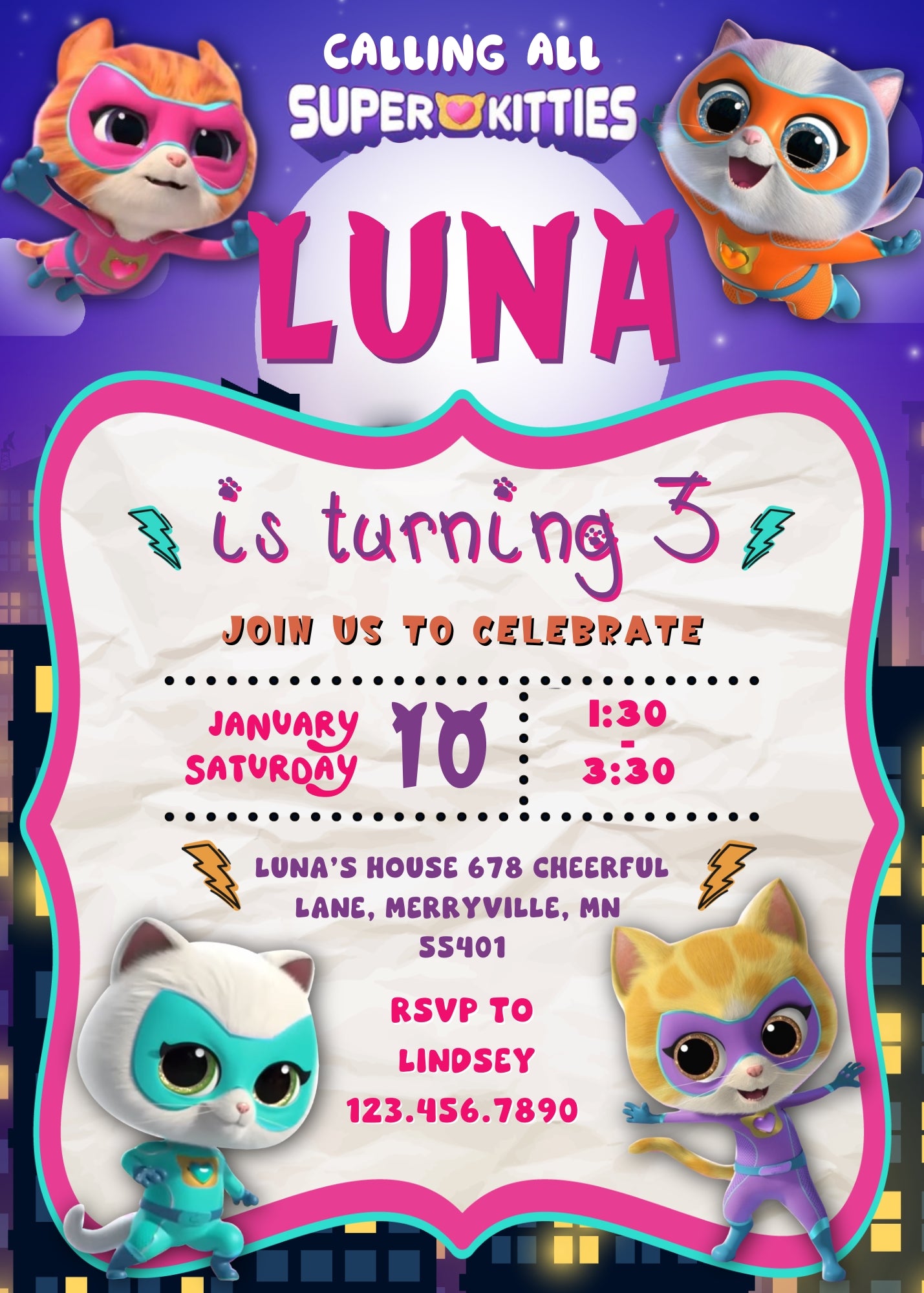 SuperKitties customizable invitation template | Share or Print | | SY986