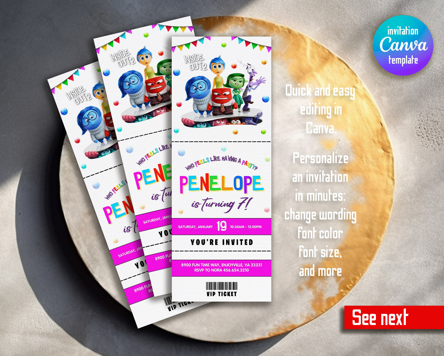 Inside Out 2 customizable invitation template | Share or Print | | RU416