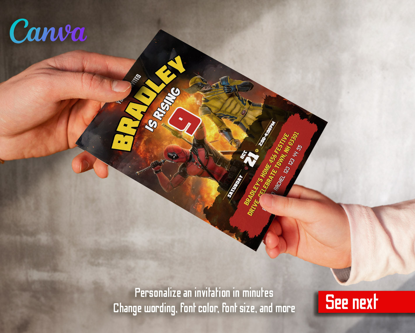 Deadpool Wolverine Marvel customizable invitation template | Share or Print | boy | DF293
