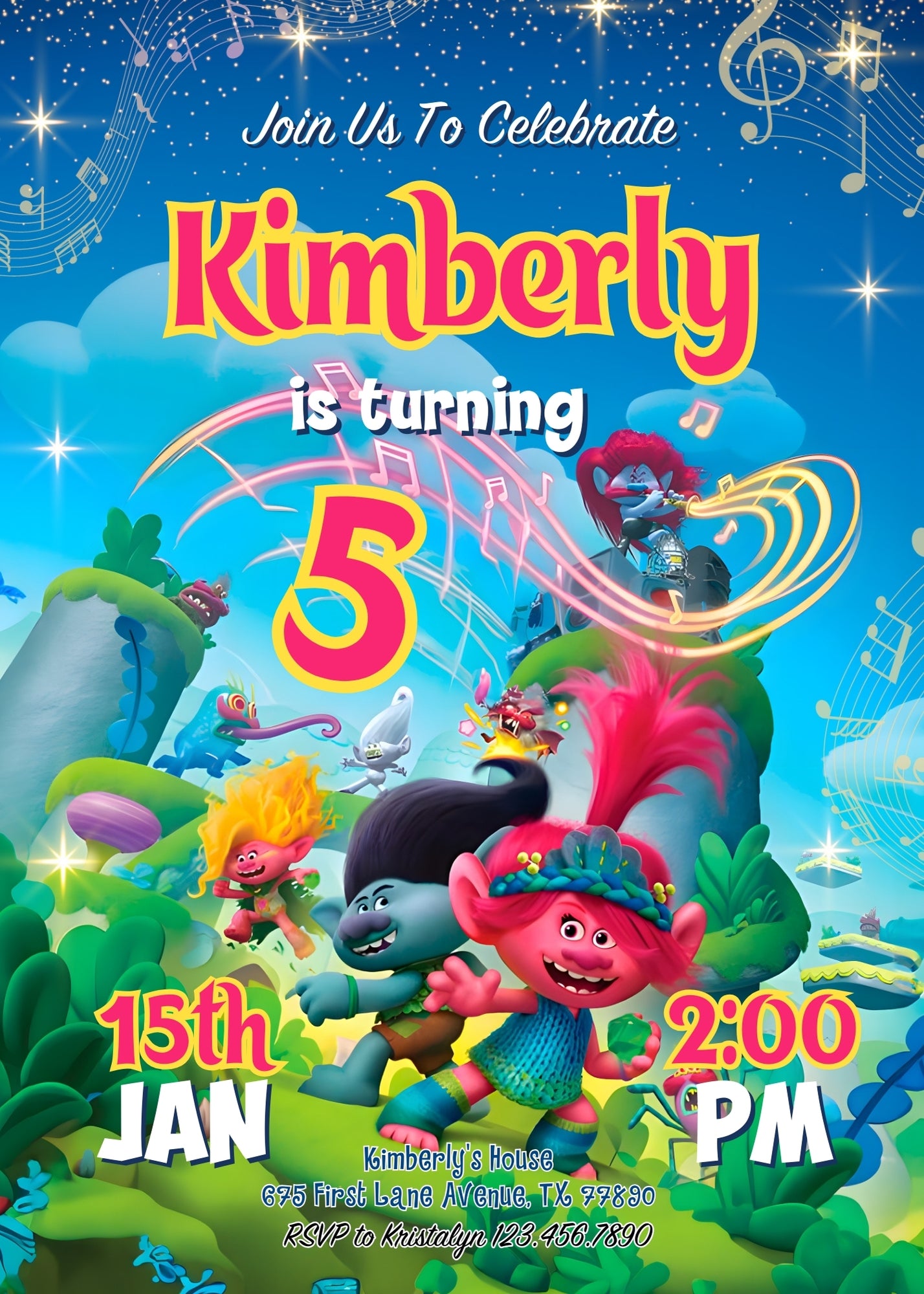 Trolls Poppy customizable invitation template | Share or Print | | RC984