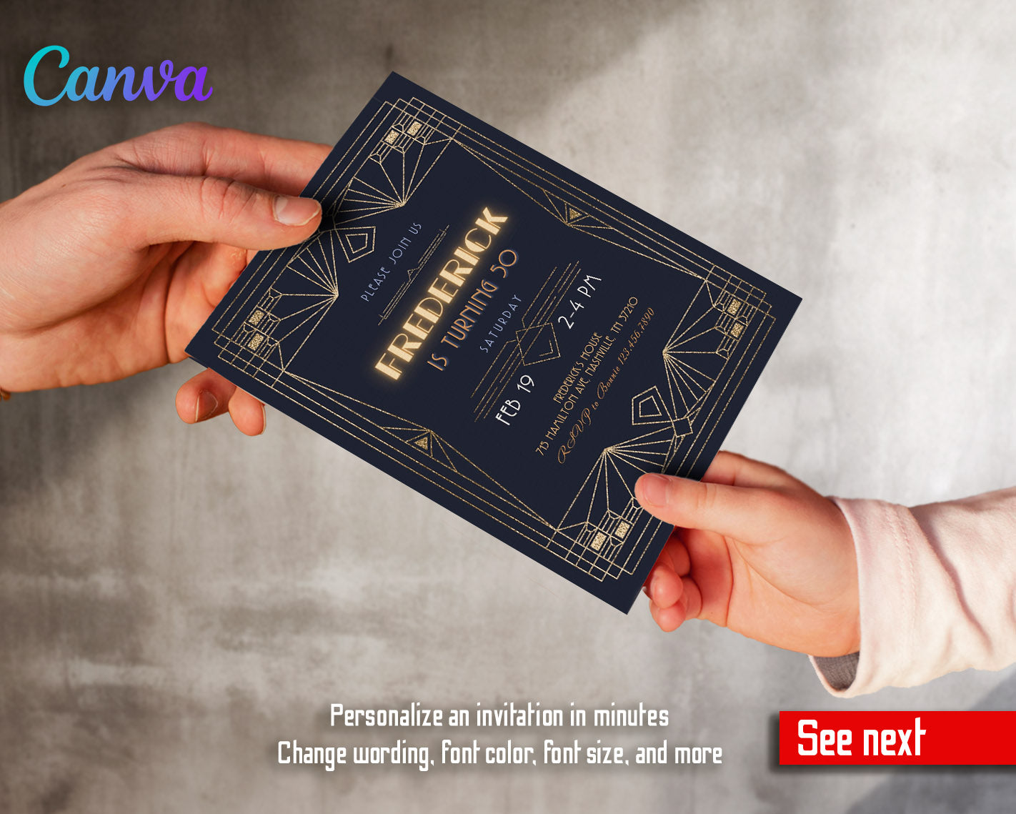 The Great Gatsby Art Deco customizable invitation template | Share or Print | | VD769