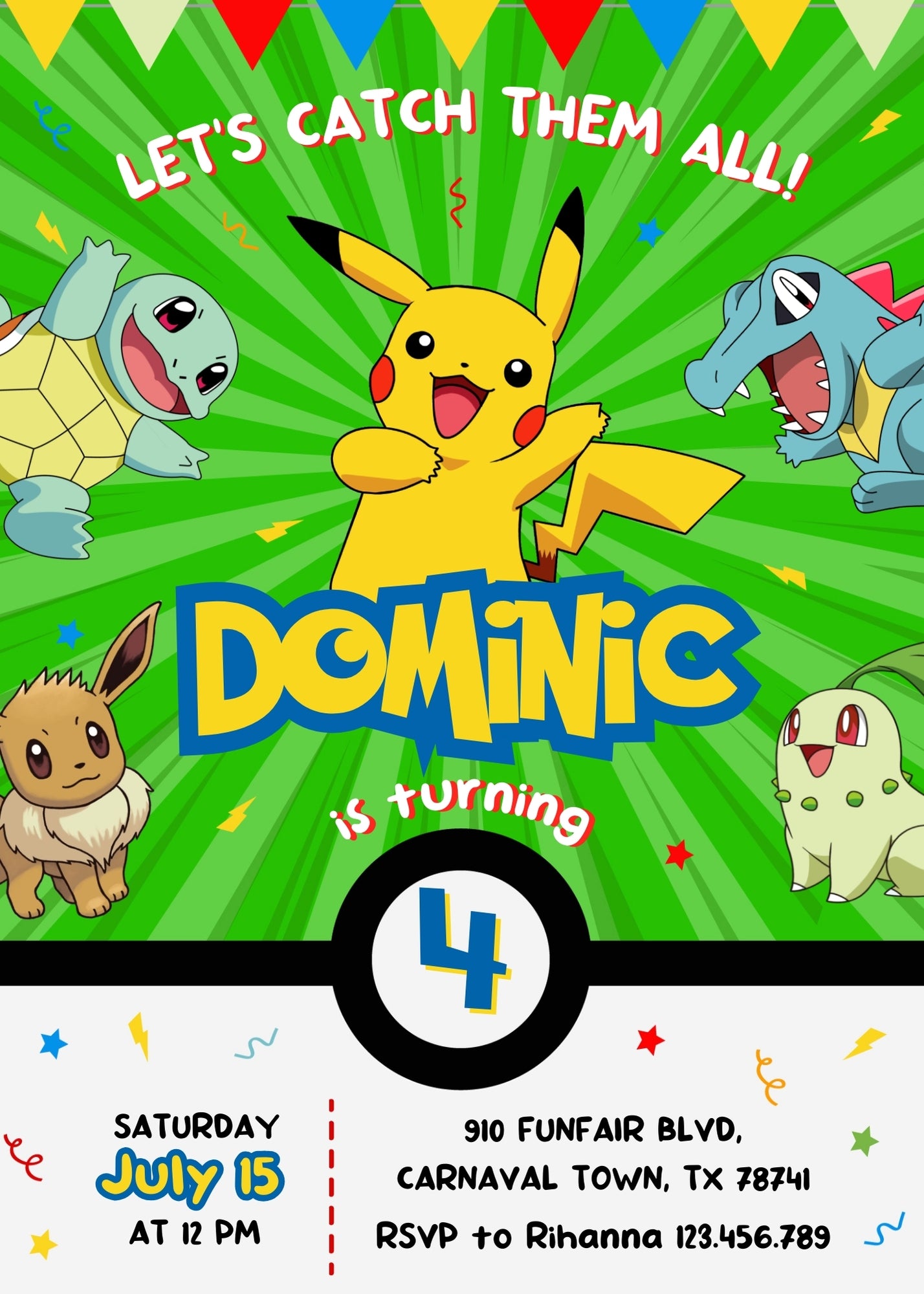 Pokemon Pikachu customizable invitation template | Share or Print | | UO175