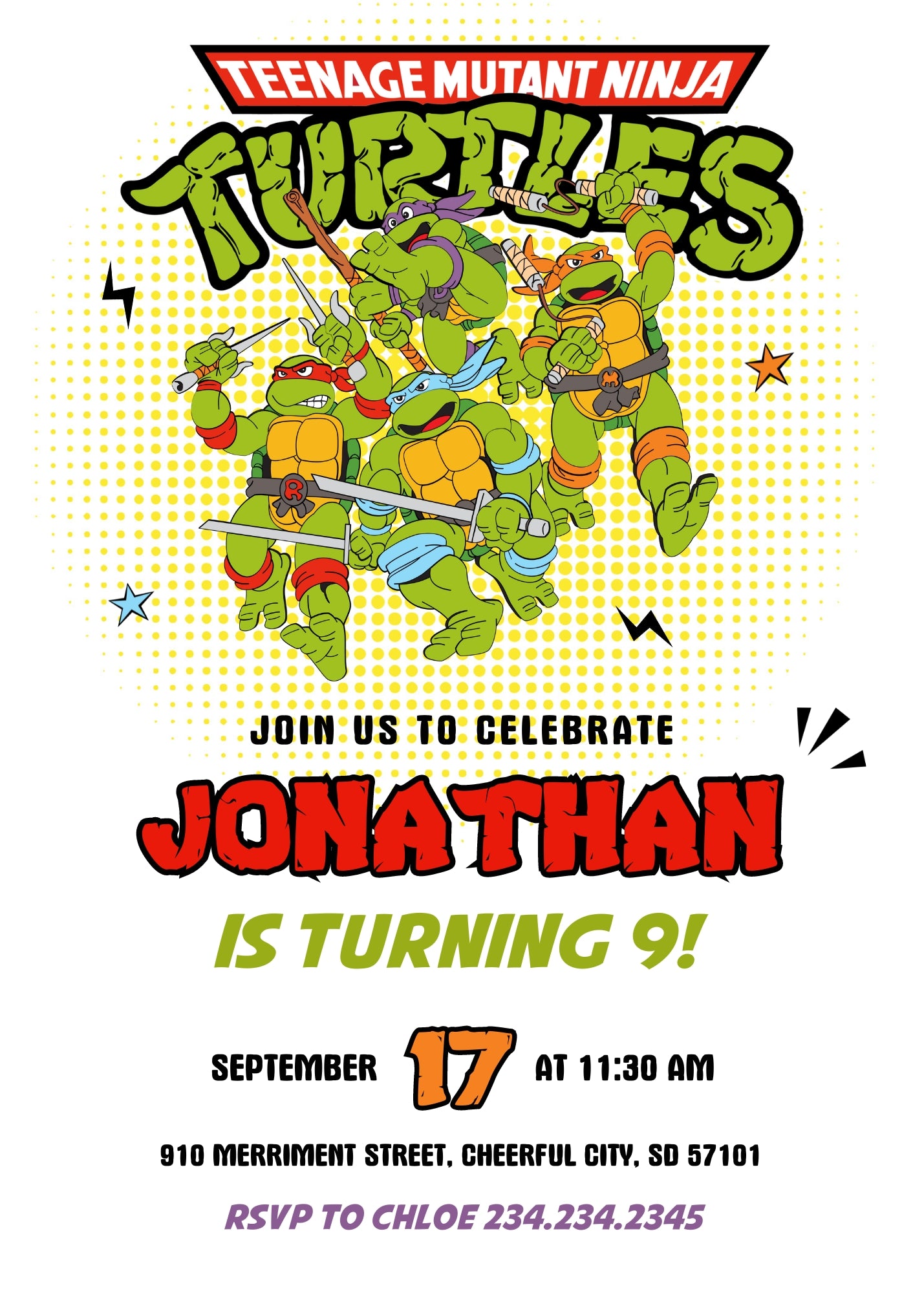 Teenage Mutant Ninja Turtles customizable invitation template | Share or Print | boy | DH359