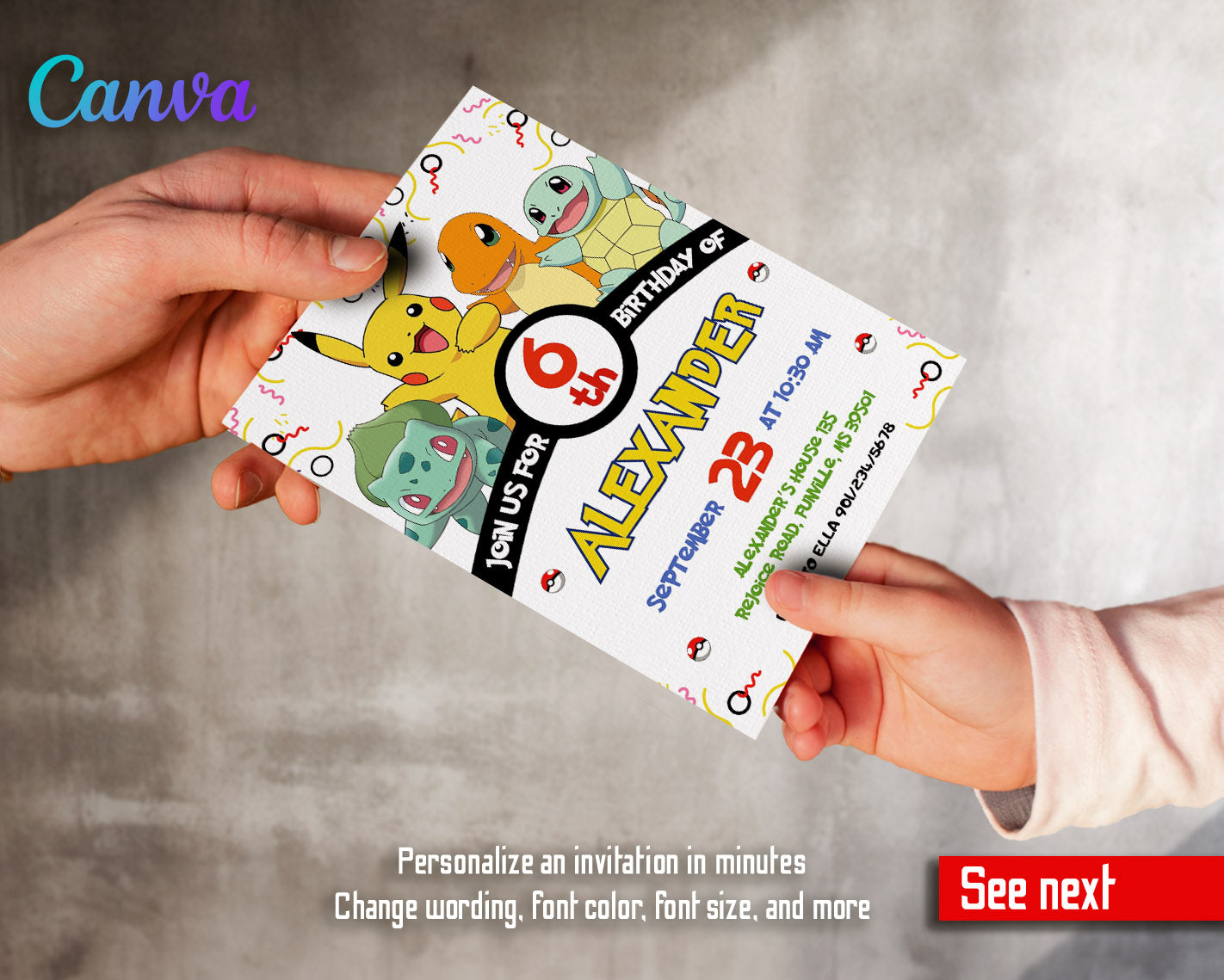 Pokemon Pikachu customizable invitation template | Share or Print | | EK451
