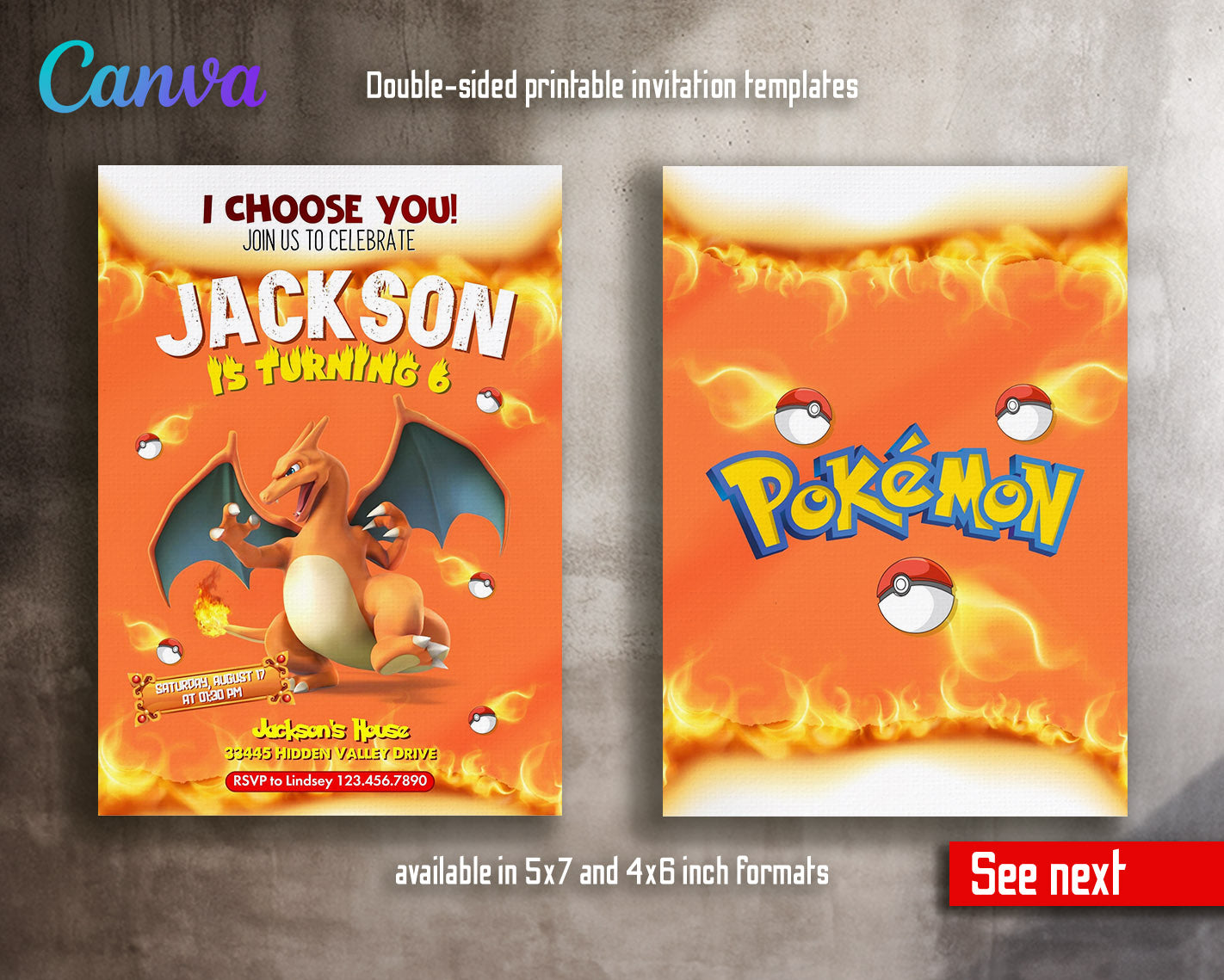 Charizard Pokemon Anime customizable invitation template | Share or Print | | DA170