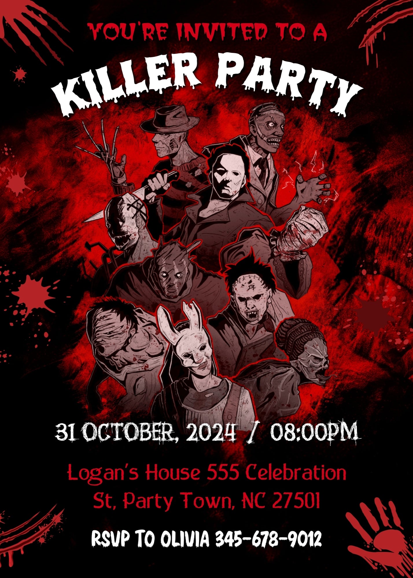 Horror Killer Movie Party customizable invitation template | Share or Print | | SX956