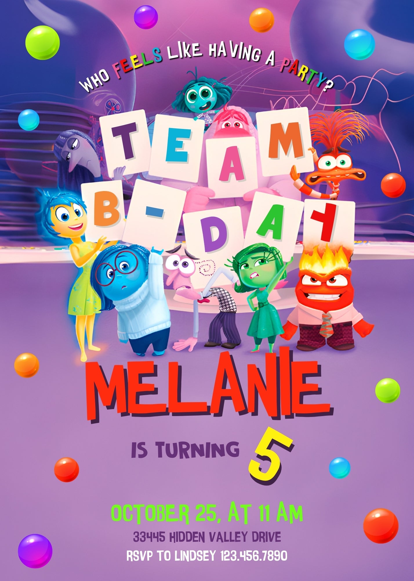 Inside Out 2 customizable invitation template | Share or Print | | UU577