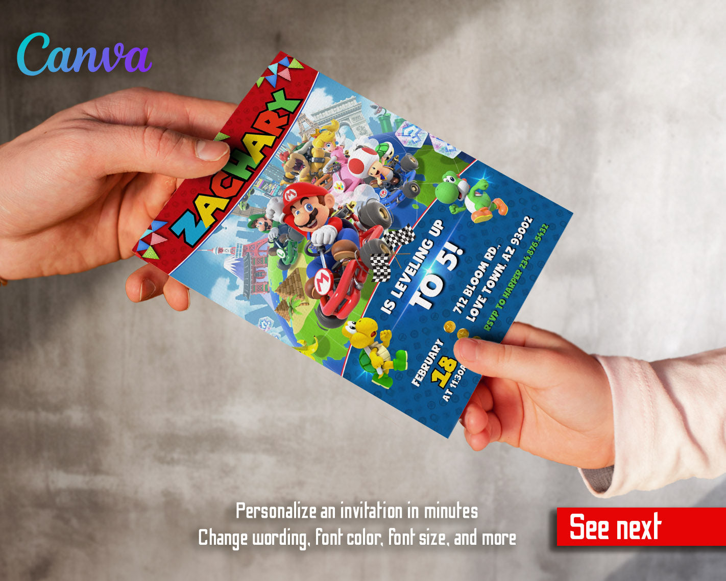 Mario Kart Gamer customizable invitation template | Share or Print | boy | YB591