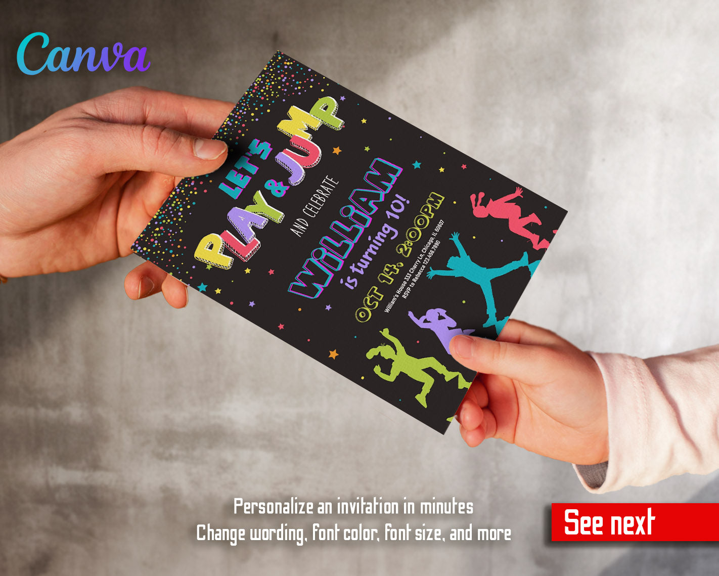 Trampoline Jump Party customizable invitation template | Share or Print | | OY763