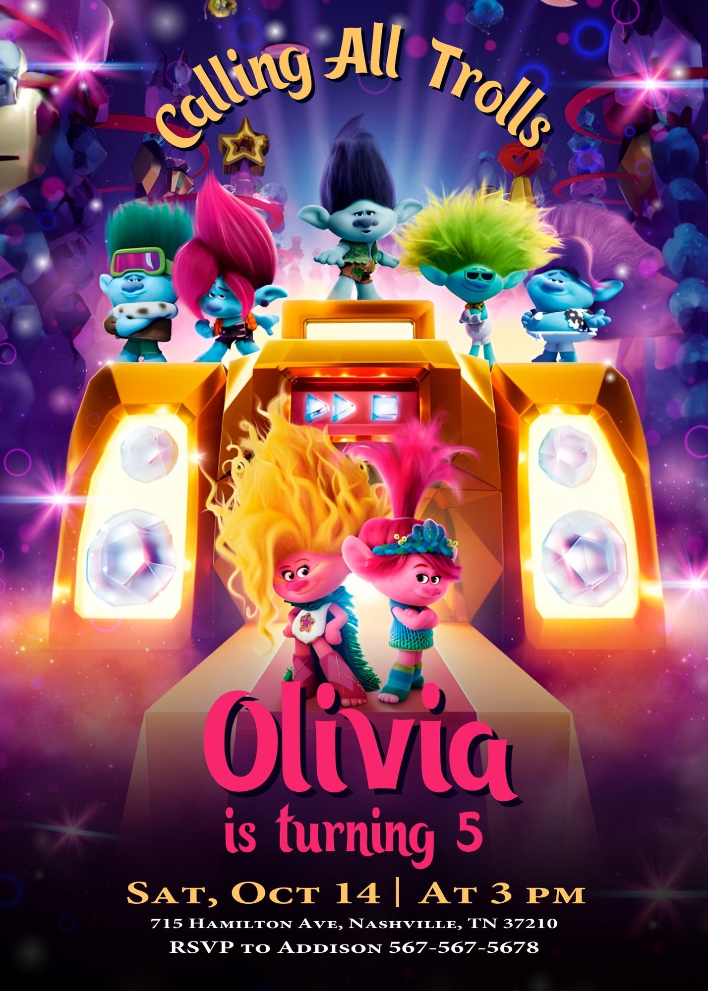 Trolls Poppy customizable invitation template | Share or Print | | QJ995