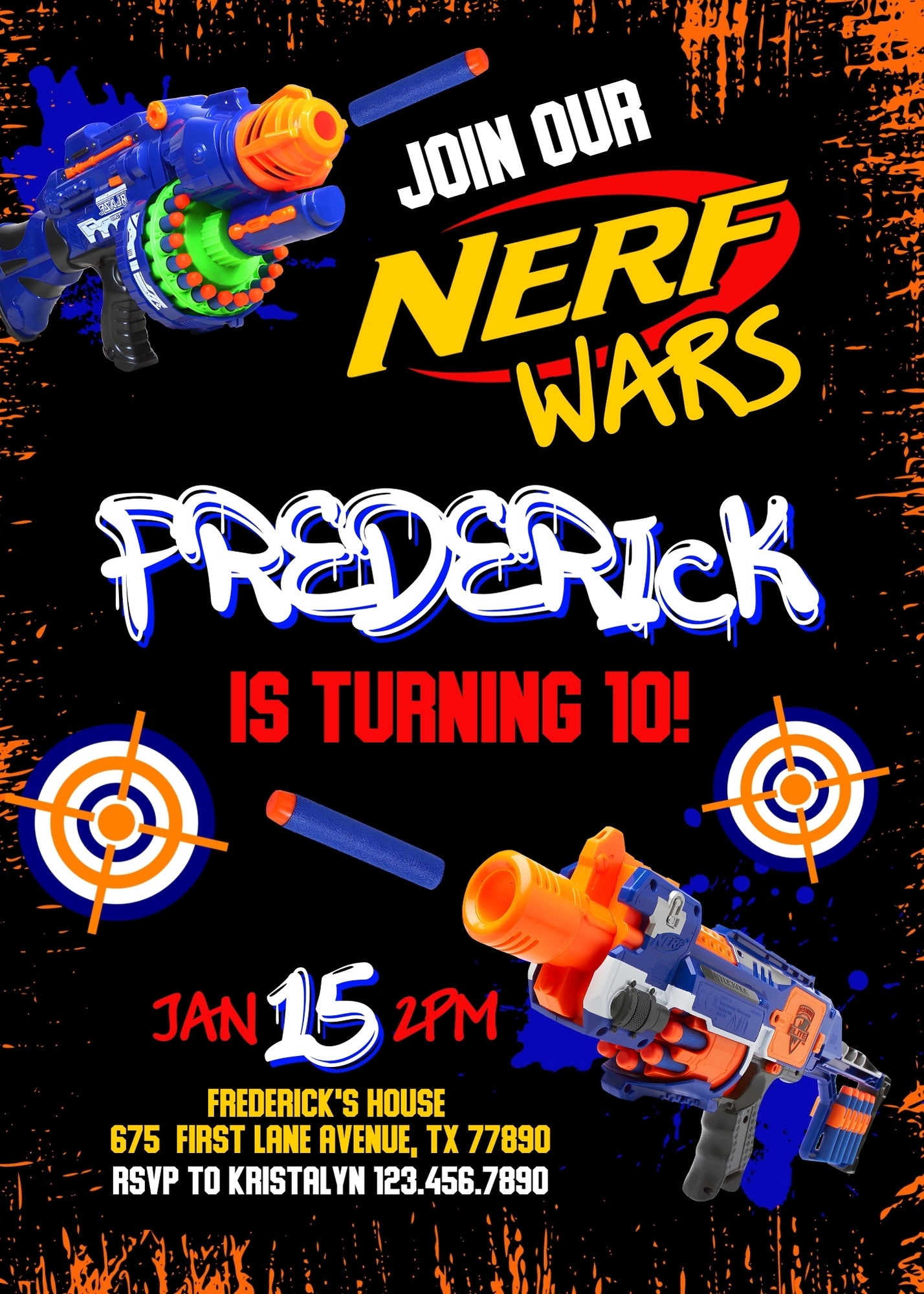 NERF Dart Wars customizable invitation template | Share or Print | boy | BR970