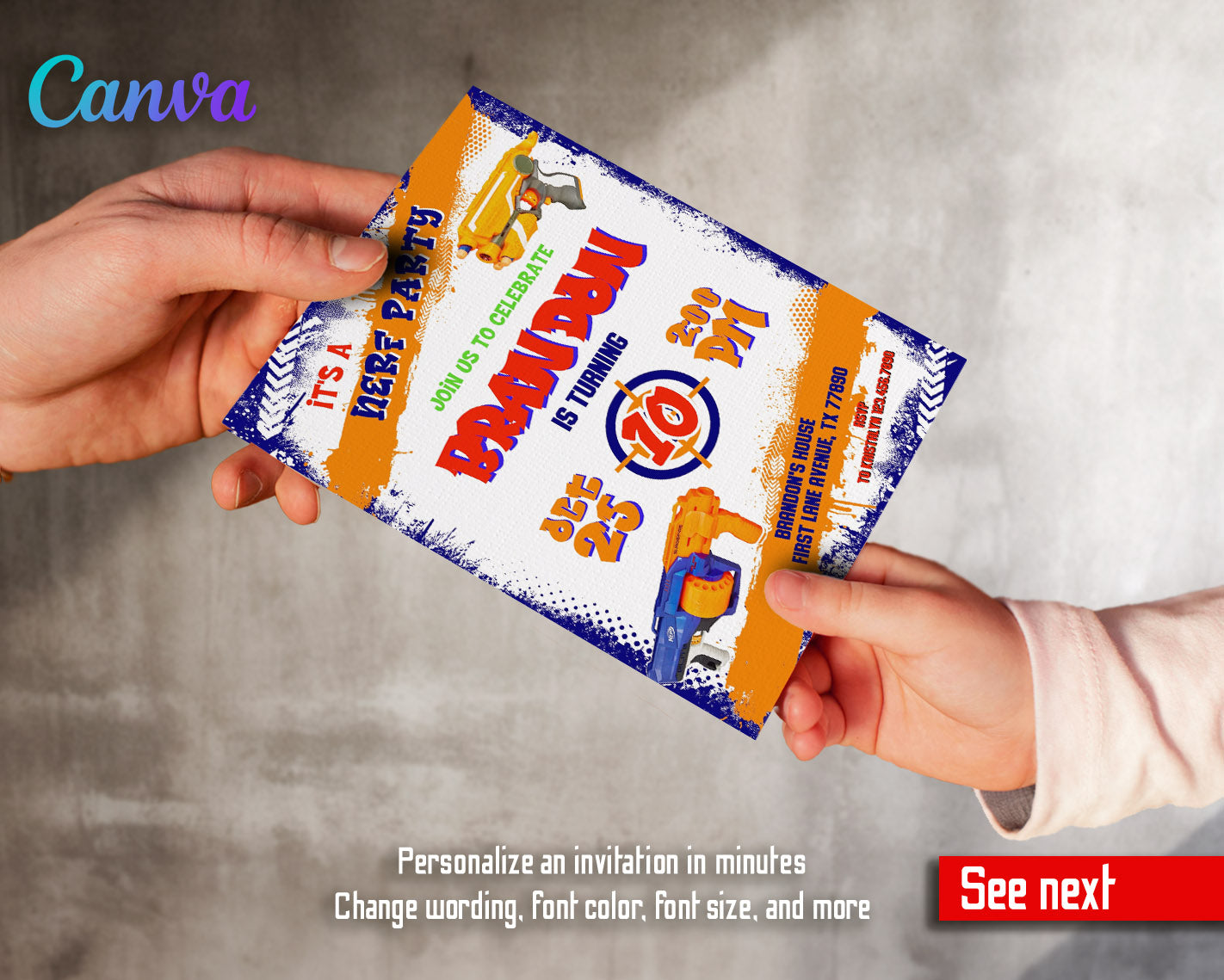 NERF Dart Wars customizable invitation template | Share or Print | boy | DR918
