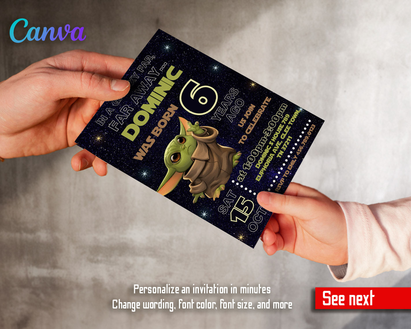 Baby Yoda Grogu Star Wars Mandalorian customizable invitation template | Share or Print | boy | QT270