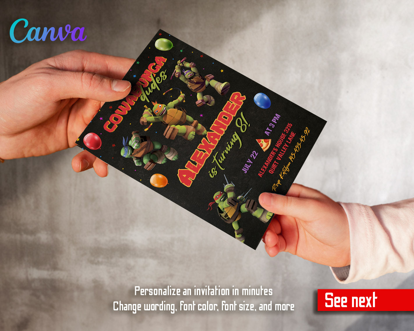 Teenage Mutant Ninja Turtles customizable invitation template | Share or Print | boy | VM860