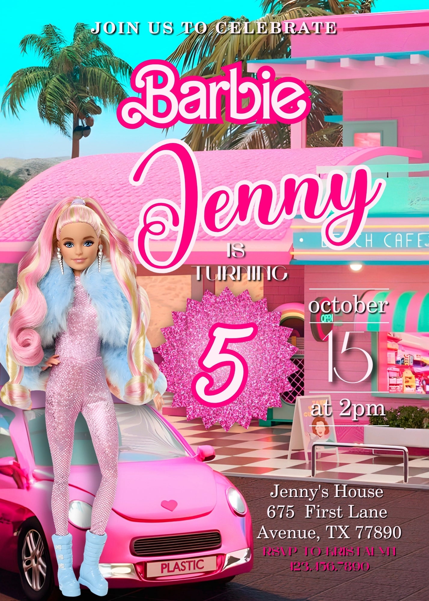 Barbie Pink customizable invitation template | Share or Print | girl | ZR089
