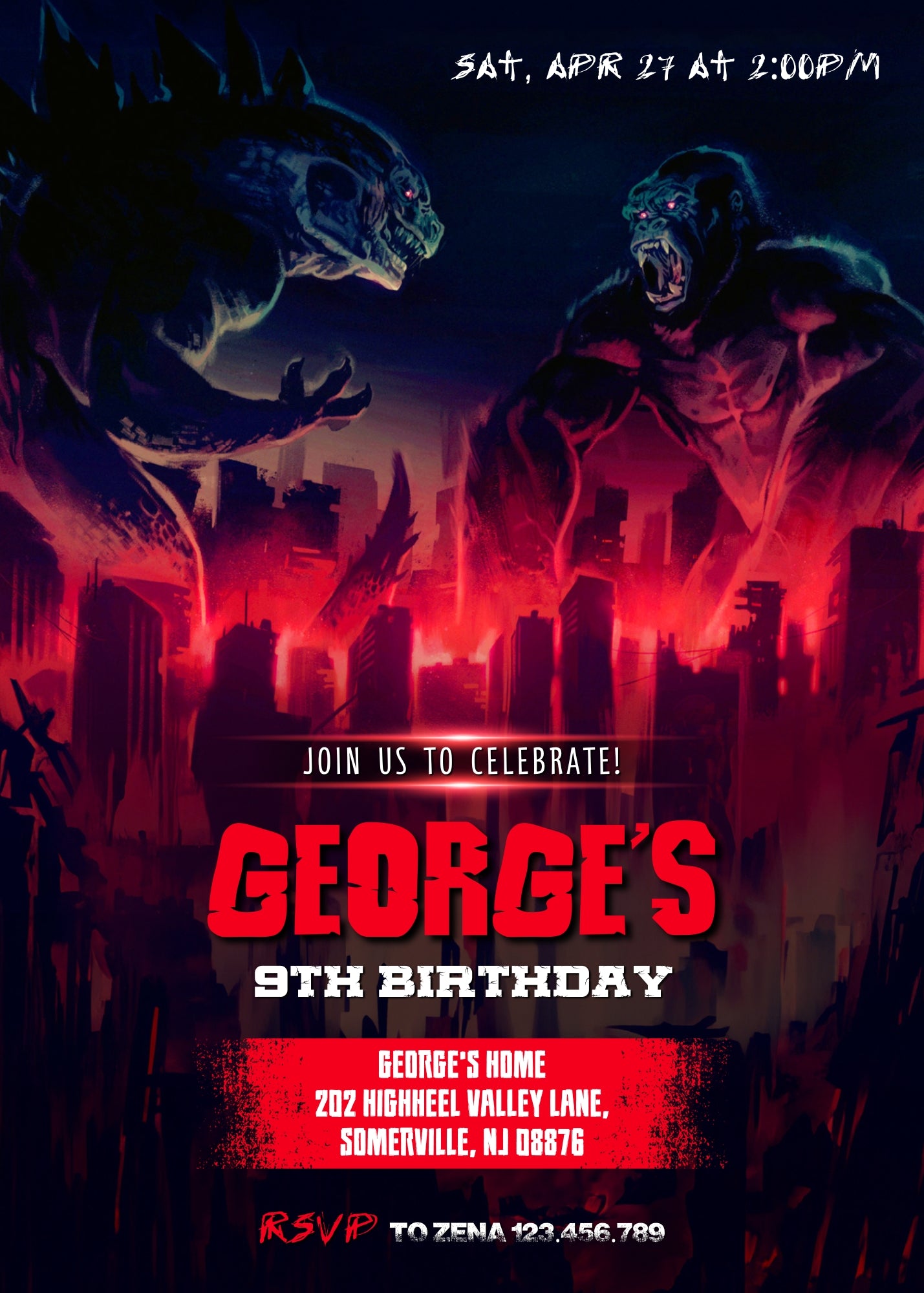 Godzilla X King Kong customizable invitation template | Share or Print | | NF004