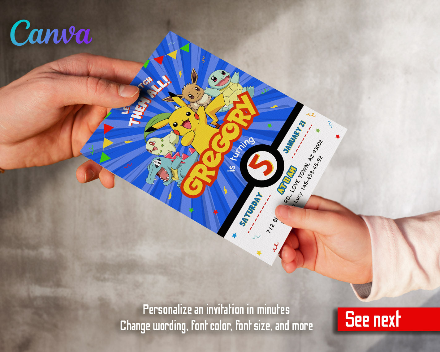 Pokemon Pikachu customizable invitation template | Share or Print | | AI066