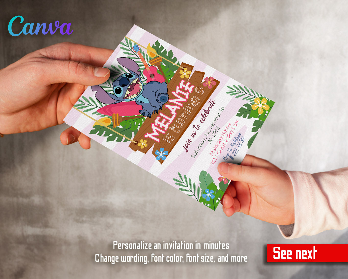 Lilo & Stitch Aloha customizable invitation template | Share or Print | | UE809