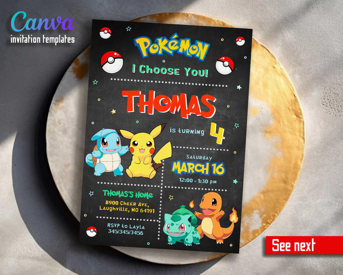 Pokemon Pikachu customizable invitation template | Share or Print | | SP453