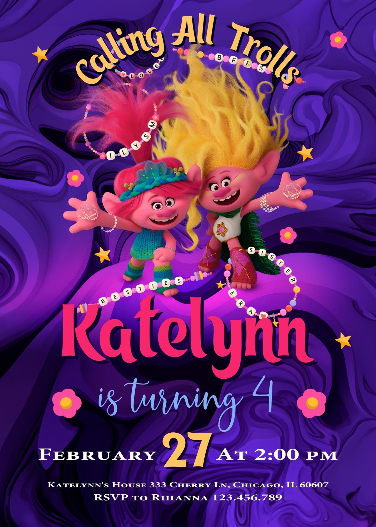 Trolls Poppy customizable invitation template | Share or Print | | QE430