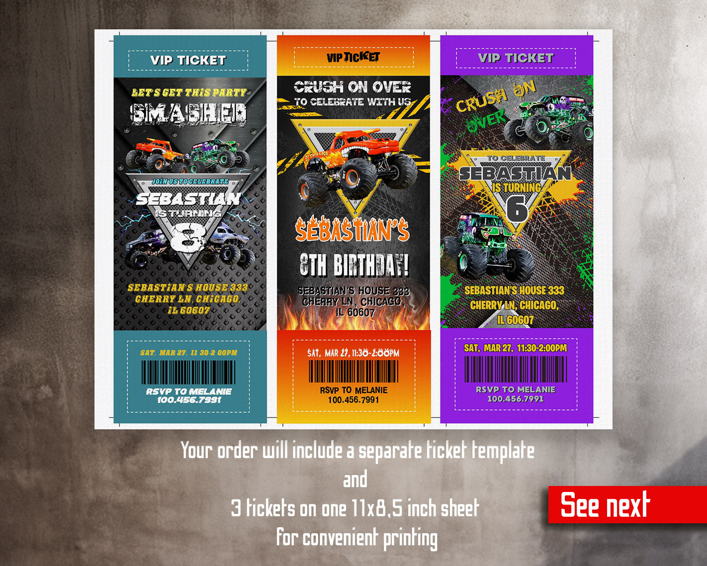 Monster Jam Monster Truck customizable invitation template | Share or Print | boy | BG623