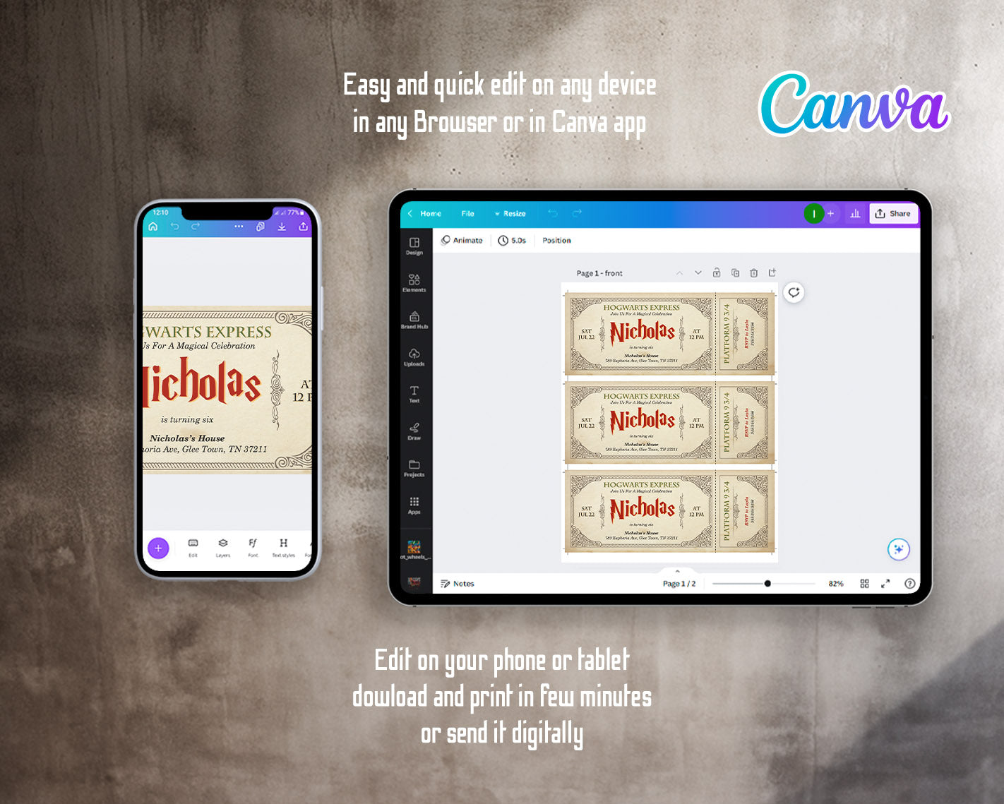 Harry Potter Hogwarts customizable invitation template | Share or Print | | KI147