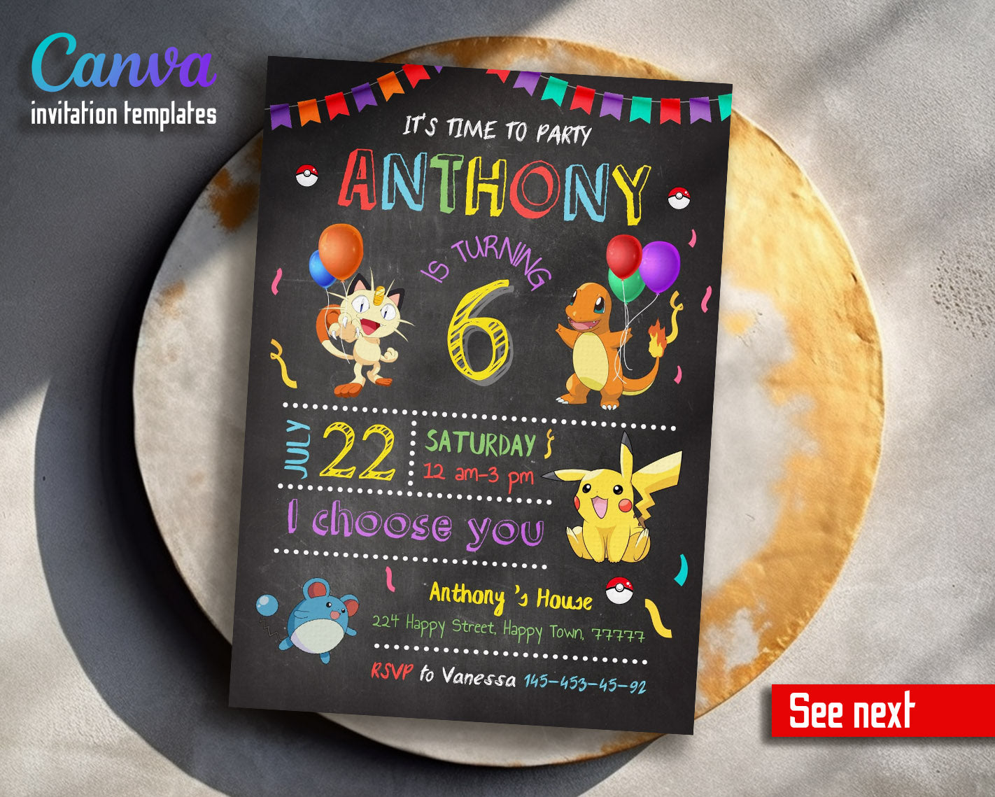 Pokemon Pikachu customizable invitation template | Share or Print | | OY023