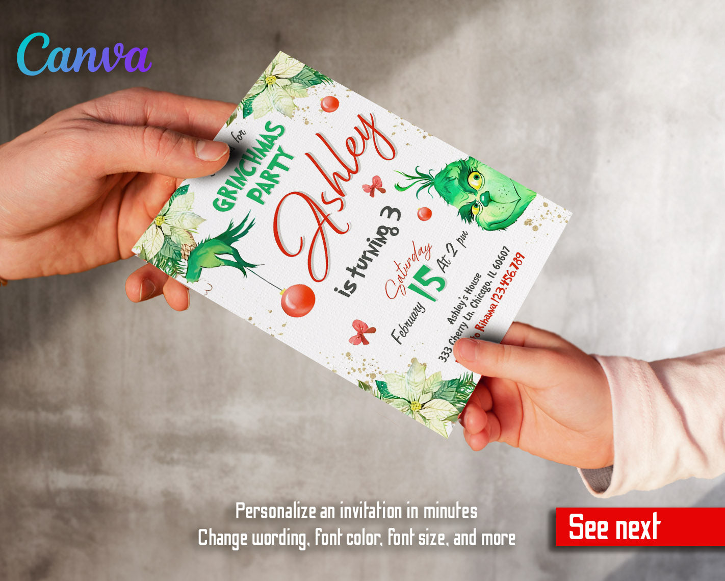 The Grinch Merry Grinchmas customizable invitation template | Share or Print | | OZ063